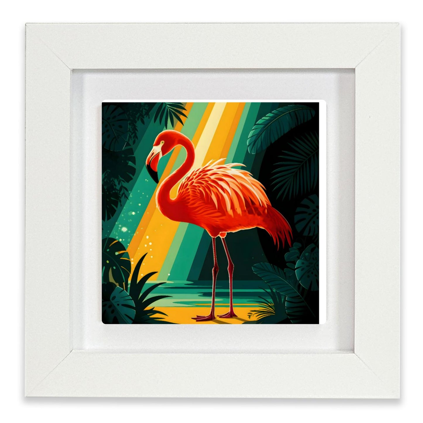 Flamingo F1, Ceramic Artwork, Framed In Black Or White, Unique Gift Idea, Ready To Hang Or Freestanding...