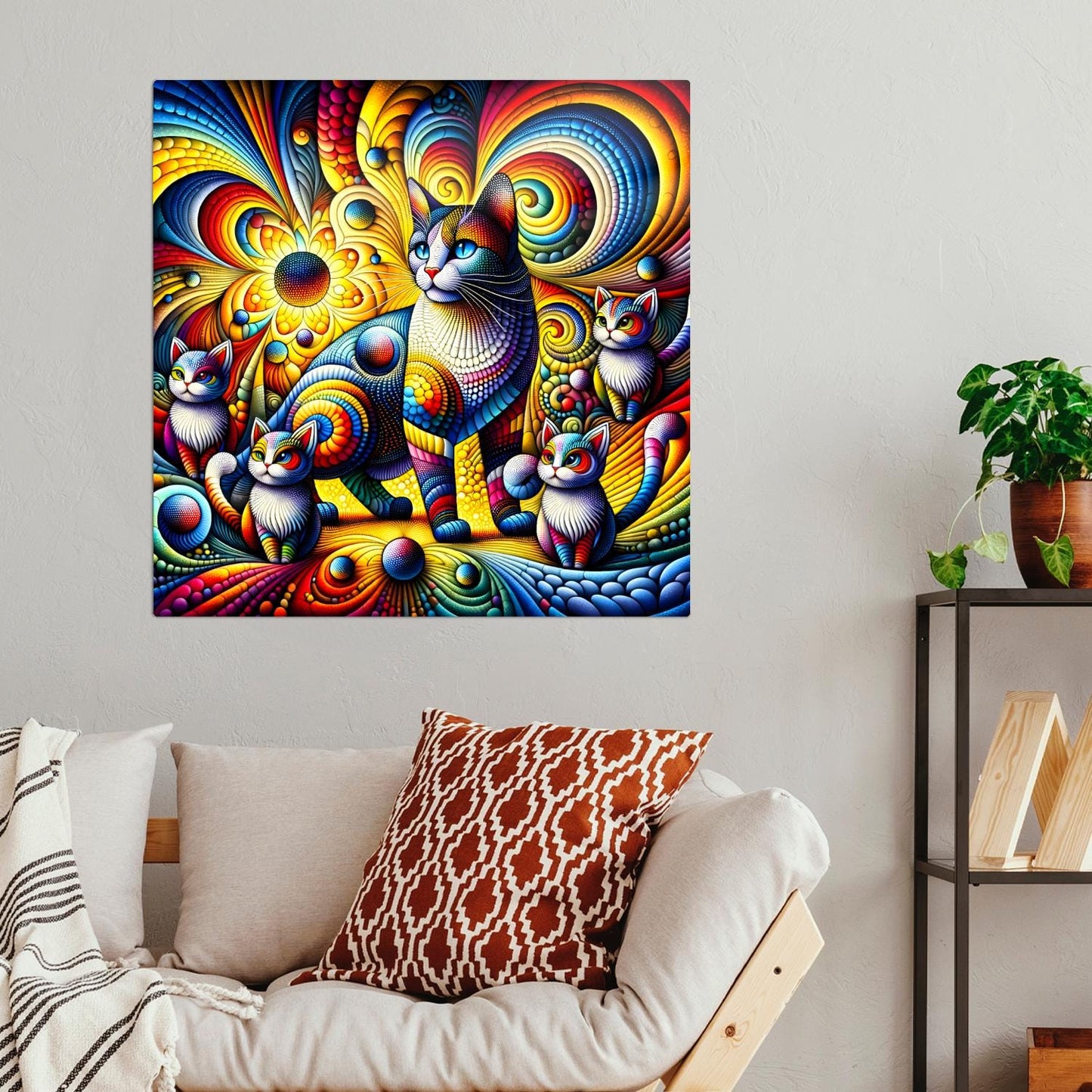 Abstract Cat No.5, Printed On Steel, Highly Detailed, Vivid Colours, Unique Wall Art, A Gift That Lasts Forever.