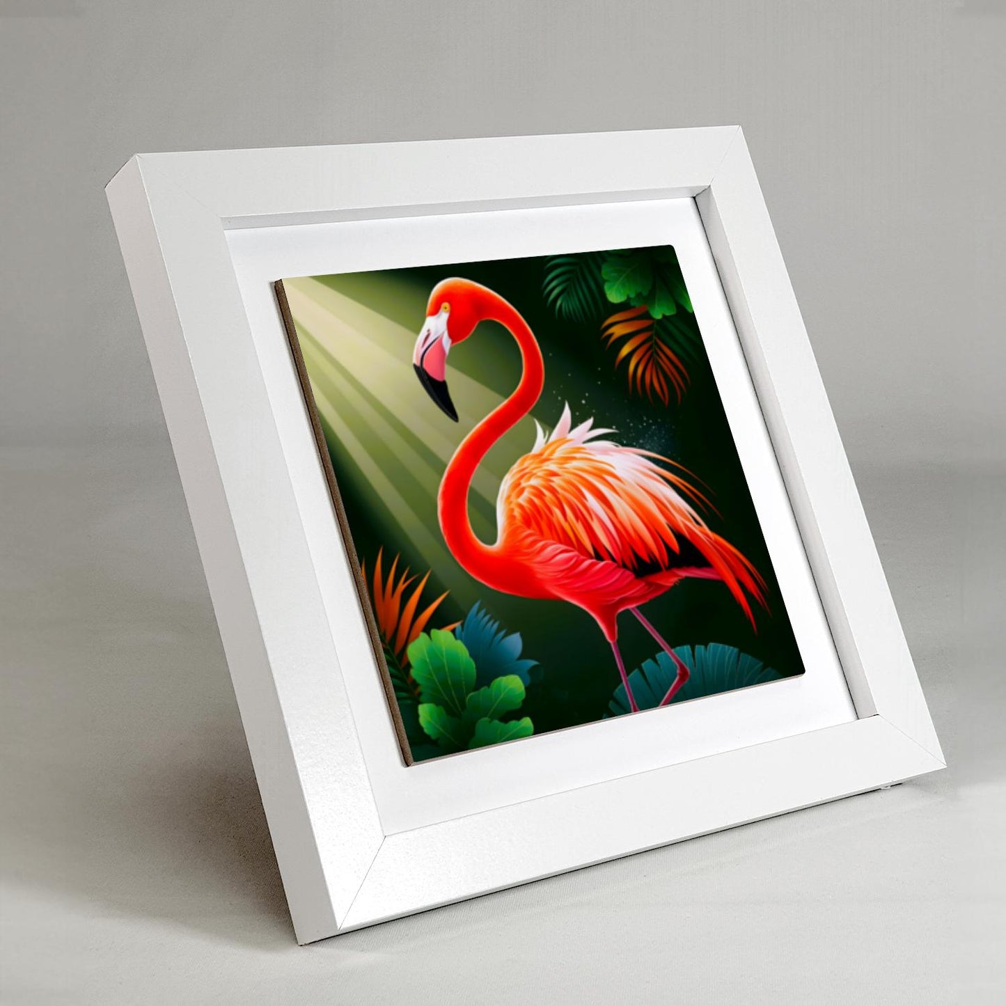 Flamingo 4, Ceramic Artwork, Framed In Black Or White, Unique Gift Idea, Ready To Hang Or Freestanding...