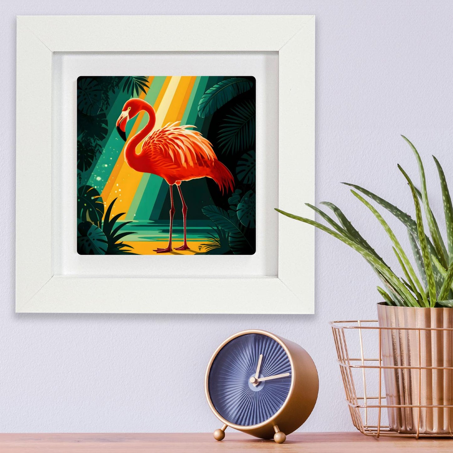 Flamingo F1, Ceramic Artwork, Framed In Black Or White, Unique Gift Idea, Ready To Hang Or Freestanding...