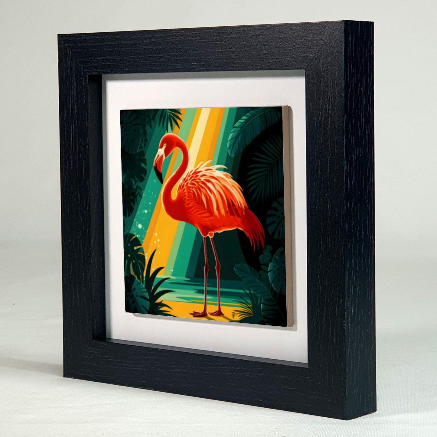 Flamingo F1, Ceramic Artwork, Framed In Black Or White, Unique Gift Idea, Ready To Hang Or Freestanding...