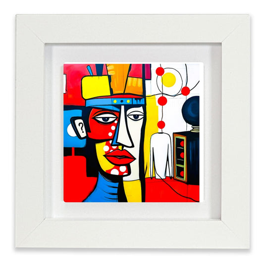 Abstract Man 3, Ceramic Artwork, Framed In Black Or White, Ready To Hang Or Freestanding...