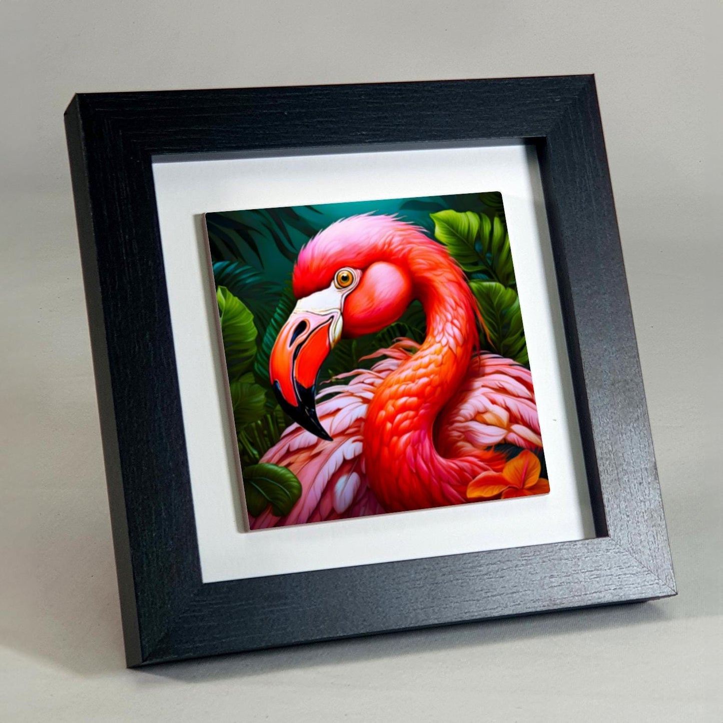 Flamingo 2, Ceramic Artwork, Framed In Black Or White, Unique Gift Idea, Ready To Hang Or Freestanding...
