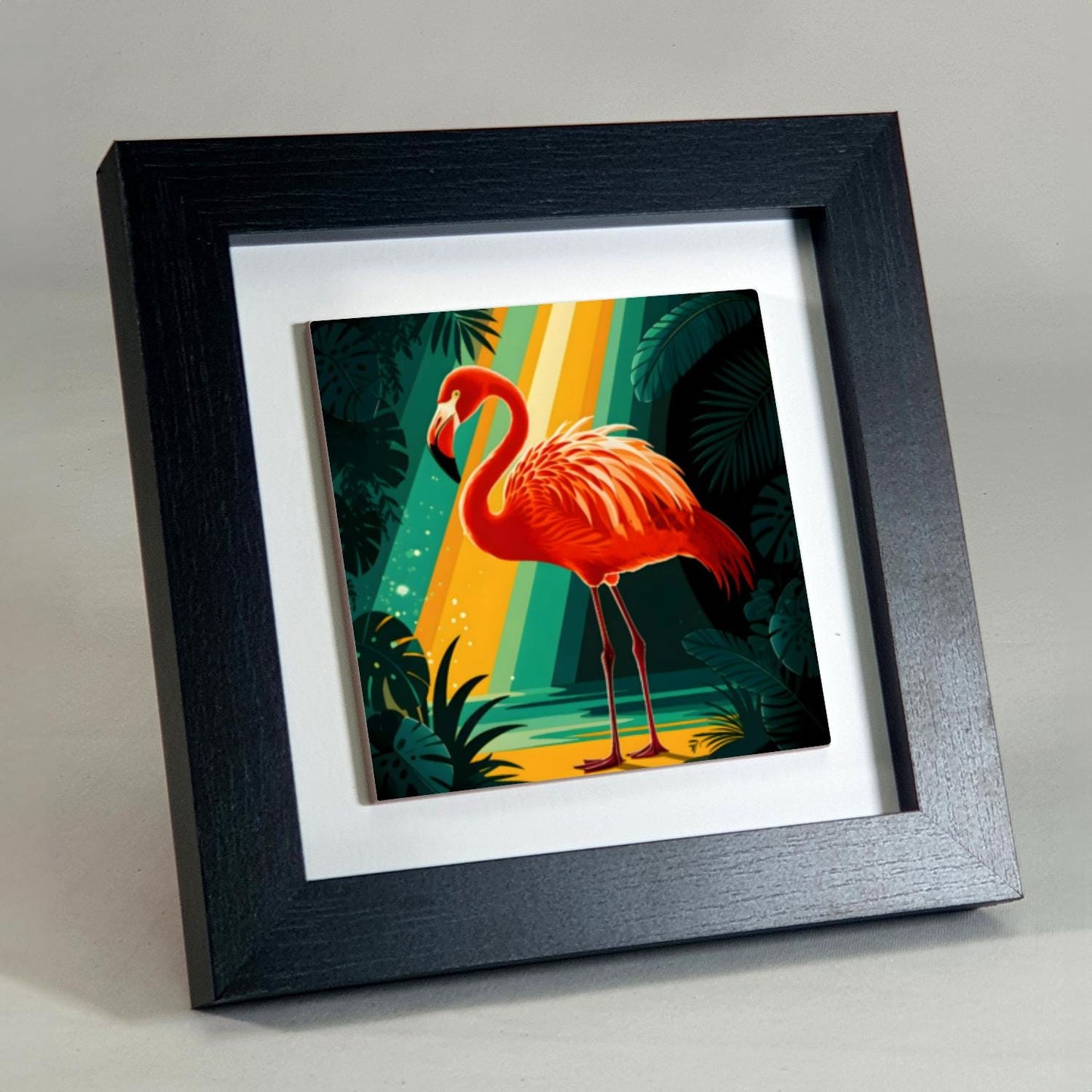 Flamingo F1, Ceramic Artwork, Framed In Black Or White, Unique Gift Idea, Ready To Hang Or Freestanding...