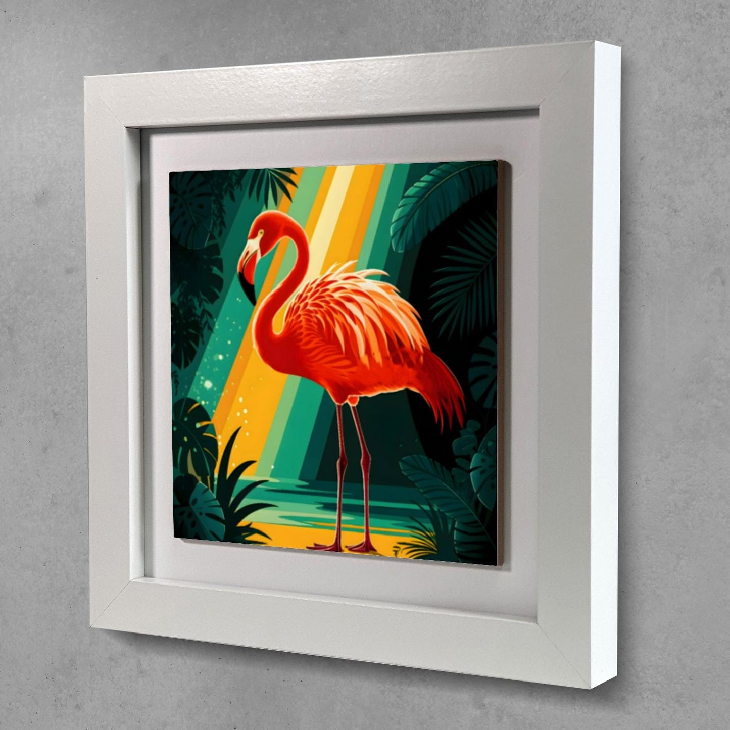 Flamingo F1, Ceramic Artwork, Framed In Black Or White, Unique Gift Idea, Ready To Hang Or Freestanding...
