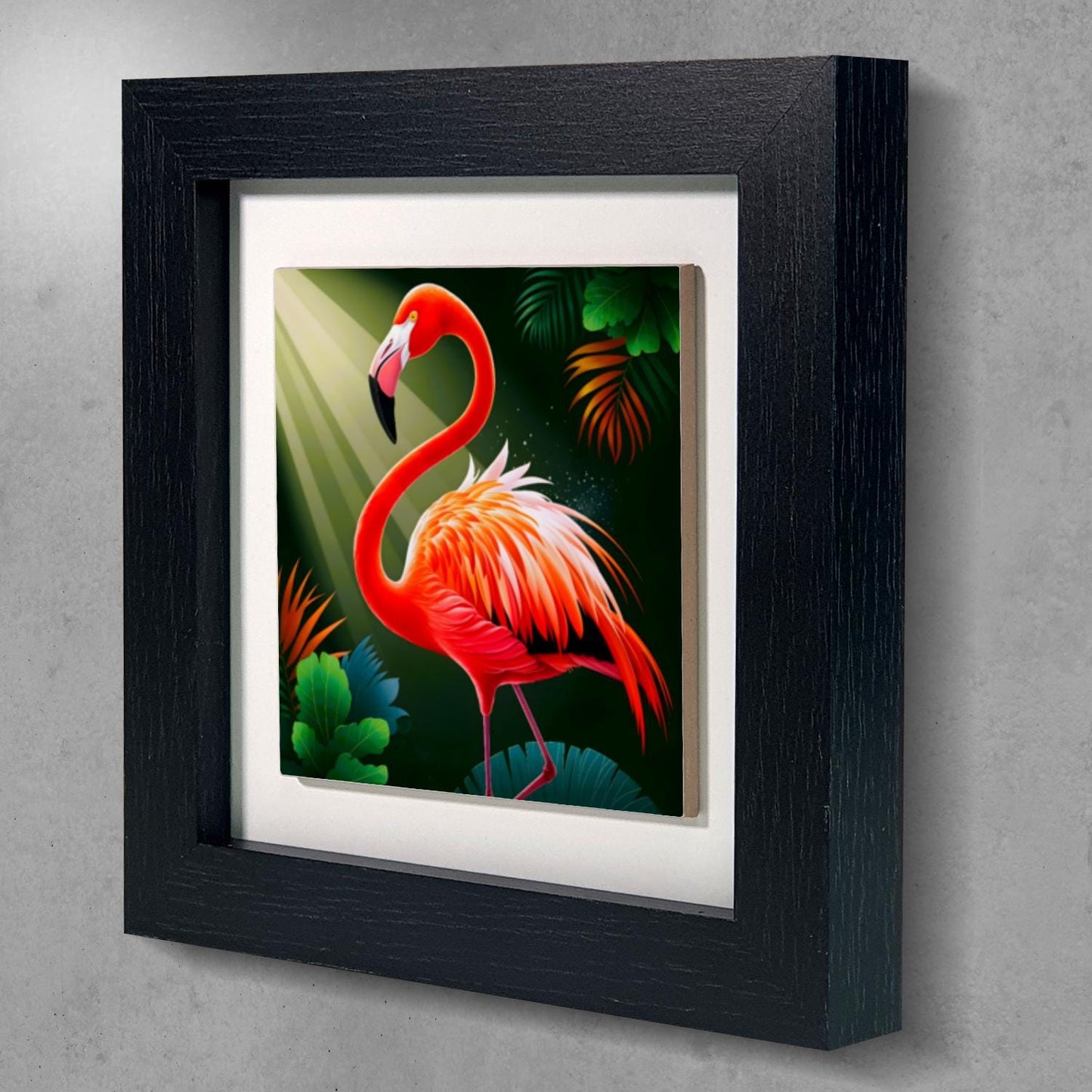 Flamingo 4, Ceramic Artwork, Framed In Black Or White, Unique Gift Idea, Ready To Hang Or Freestanding...