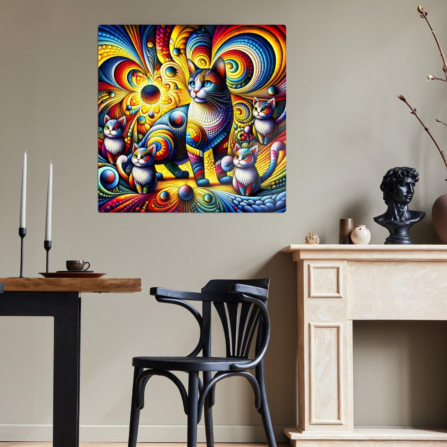 Abstract Cat No.5, Printed On Steel, Highly Detailed, Vivid Colours, Unique Wall Art, A Gift That Lasts Forever.