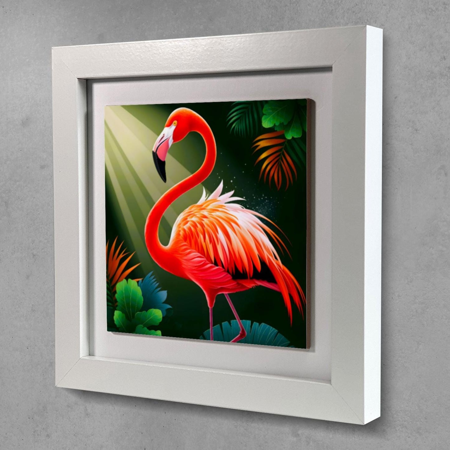 Flamingo 4, Ceramic Artwork, Framed In Black Or White, Unique Gift Idea, Ready To Hang Or Freestanding...