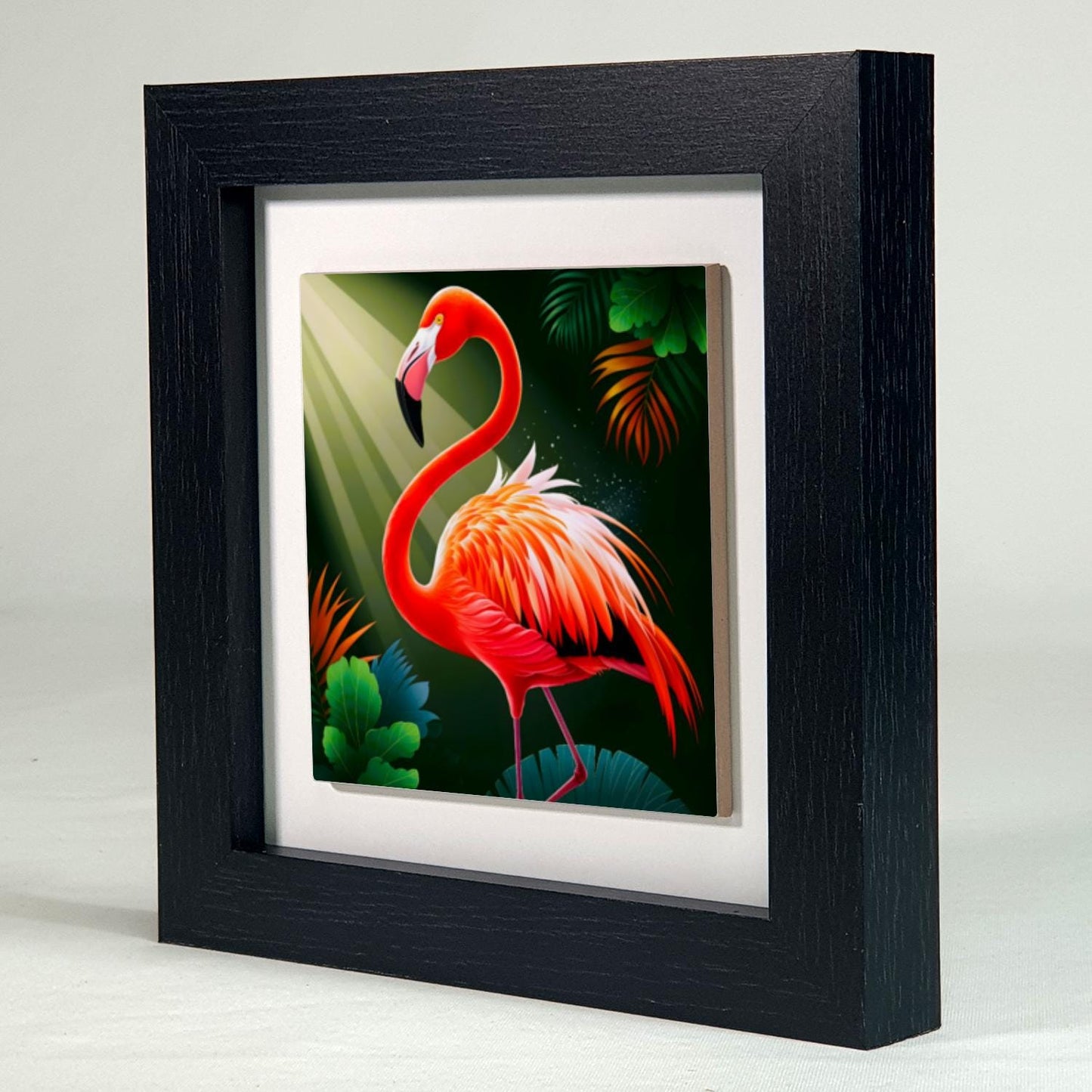 Flamingo 4, Ceramic Artwork, Framed In Black Or White, Unique Gift Idea, Ready To Hang Or Freestanding...