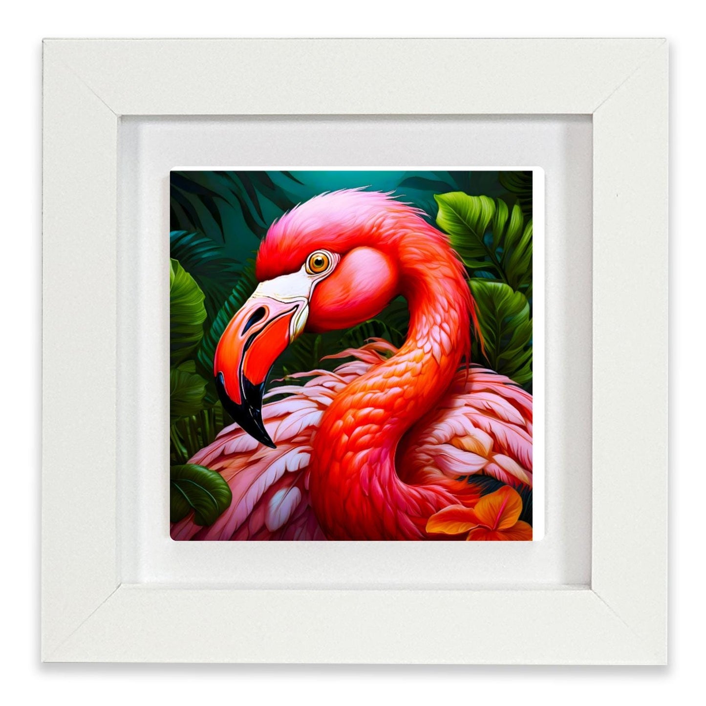 Flamingo 2, Ceramic Artwork, Framed In Black Or White, Unique Gift Idea, Ready To Hang Or Freestanding...