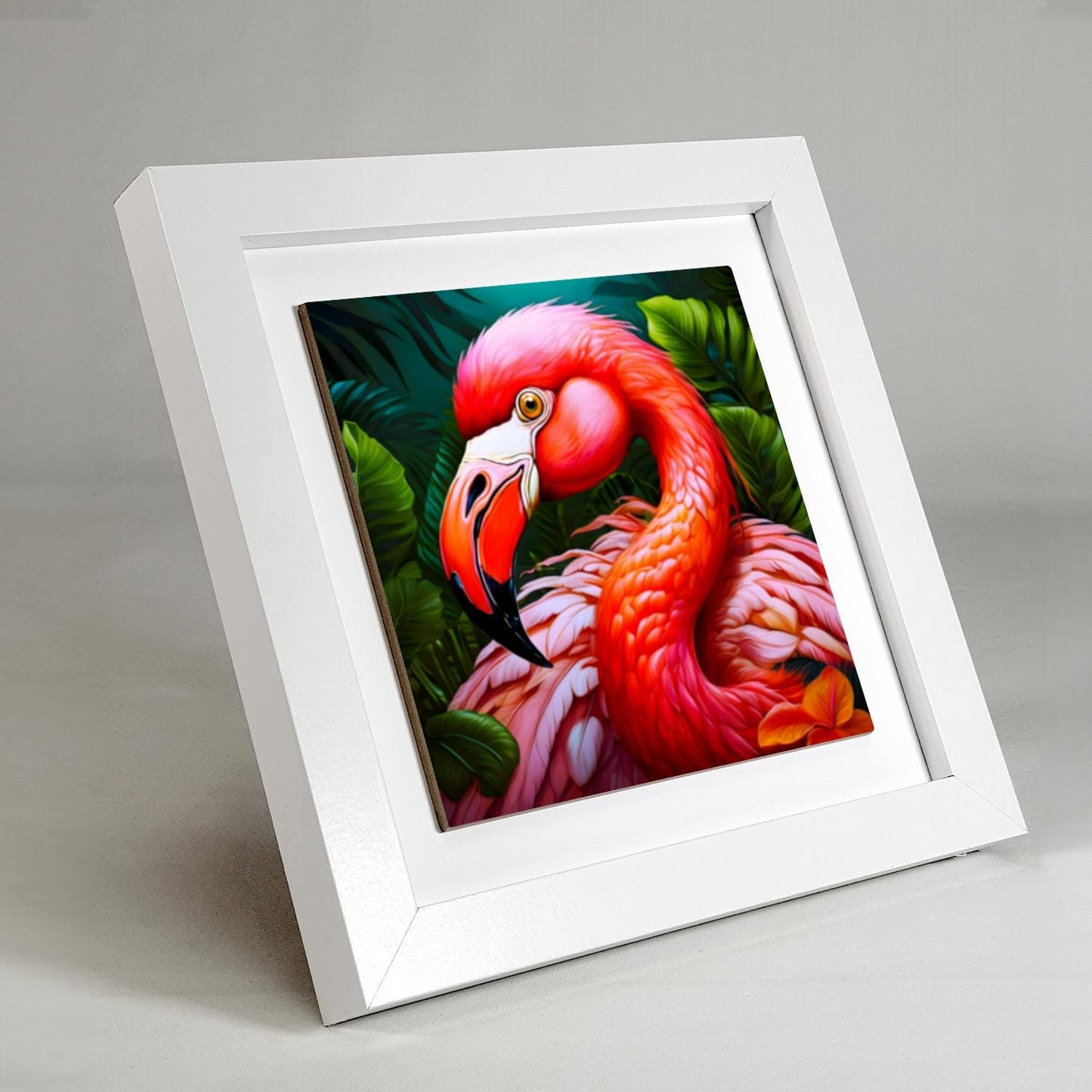 Flamingo 2, Ceramic Artwork, Framed In Black Or White, Unique Gift Idea, Ready To Hang Or Freestanding...