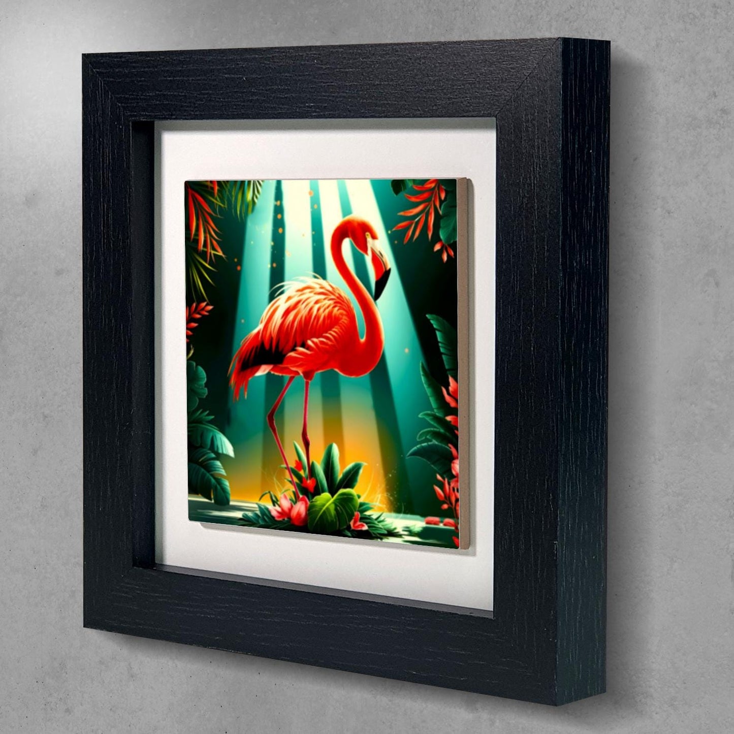 Flamingo 3, Ceramic Artwork, Framed In Black Or White, Unique Gift Idea, Ready To Hang Or Freestanding...