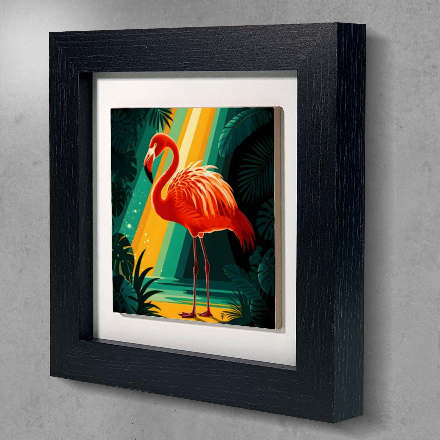 Flamingo F1, Ceramic Artwork, Framed In Black Or White, Unique Gift Idea, Ready To Hang Or Freestanding...