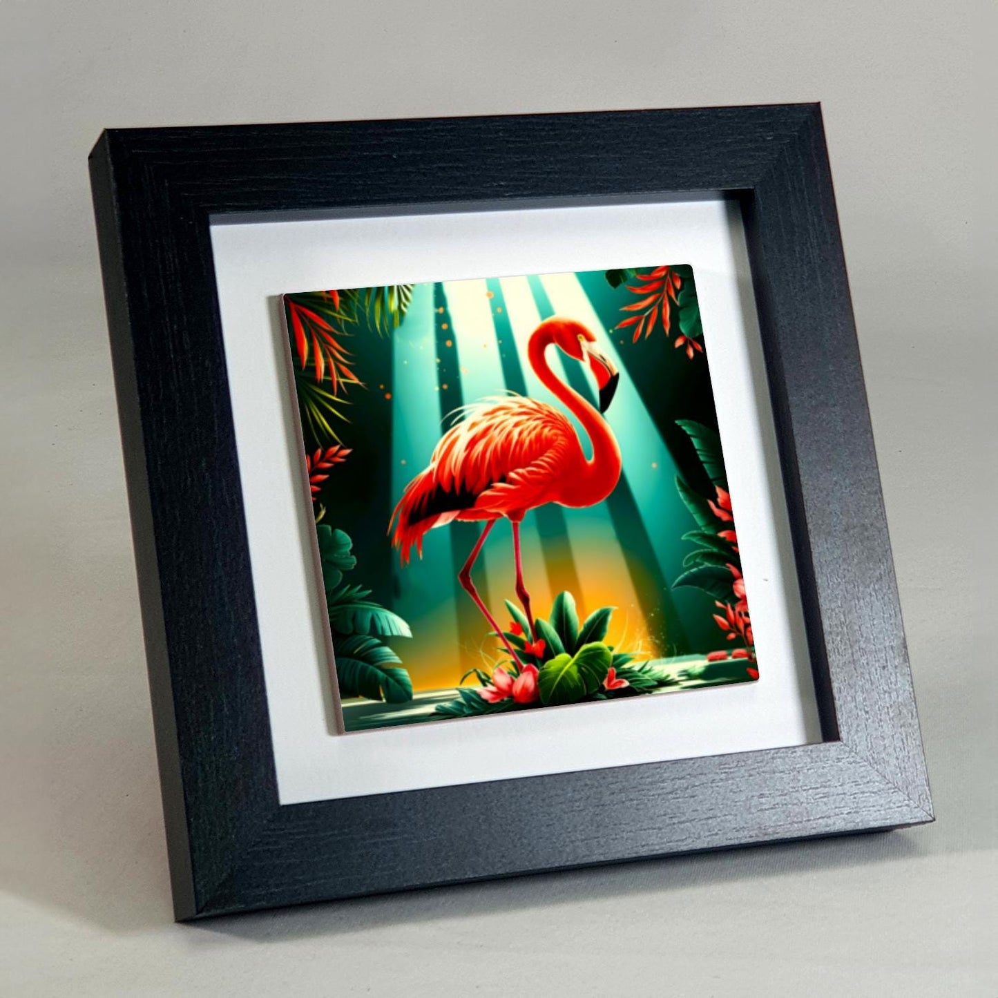 Flamingo 3, Ceramic Artwork, Framed In Black Or White, Unique Gift Idea, Ready To Hang Or Freestanding...