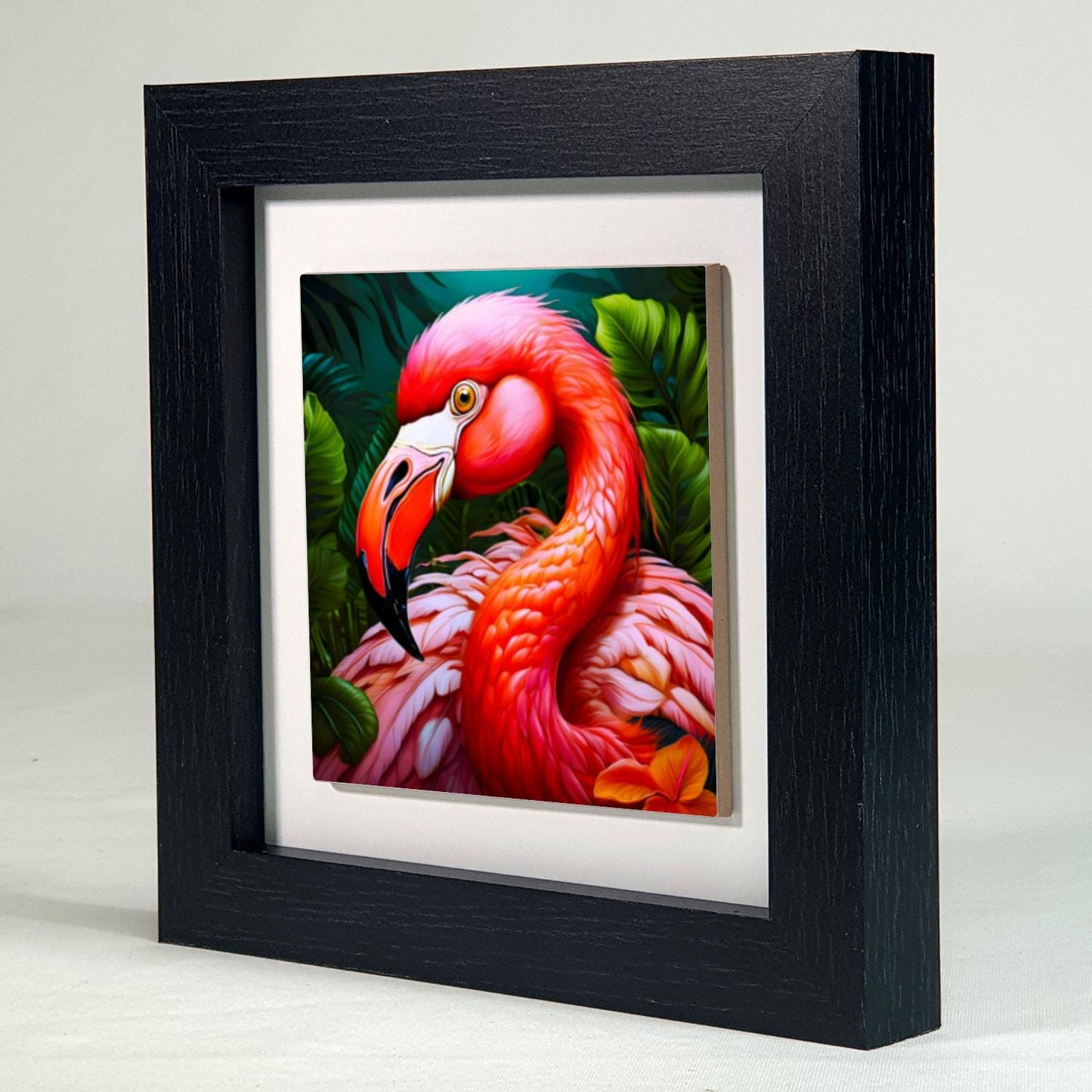Flamingo 2, Ceramic Artwork, Framed In Black Or White, Unique Gift Idea, Ready To Hang Or Freestanding...