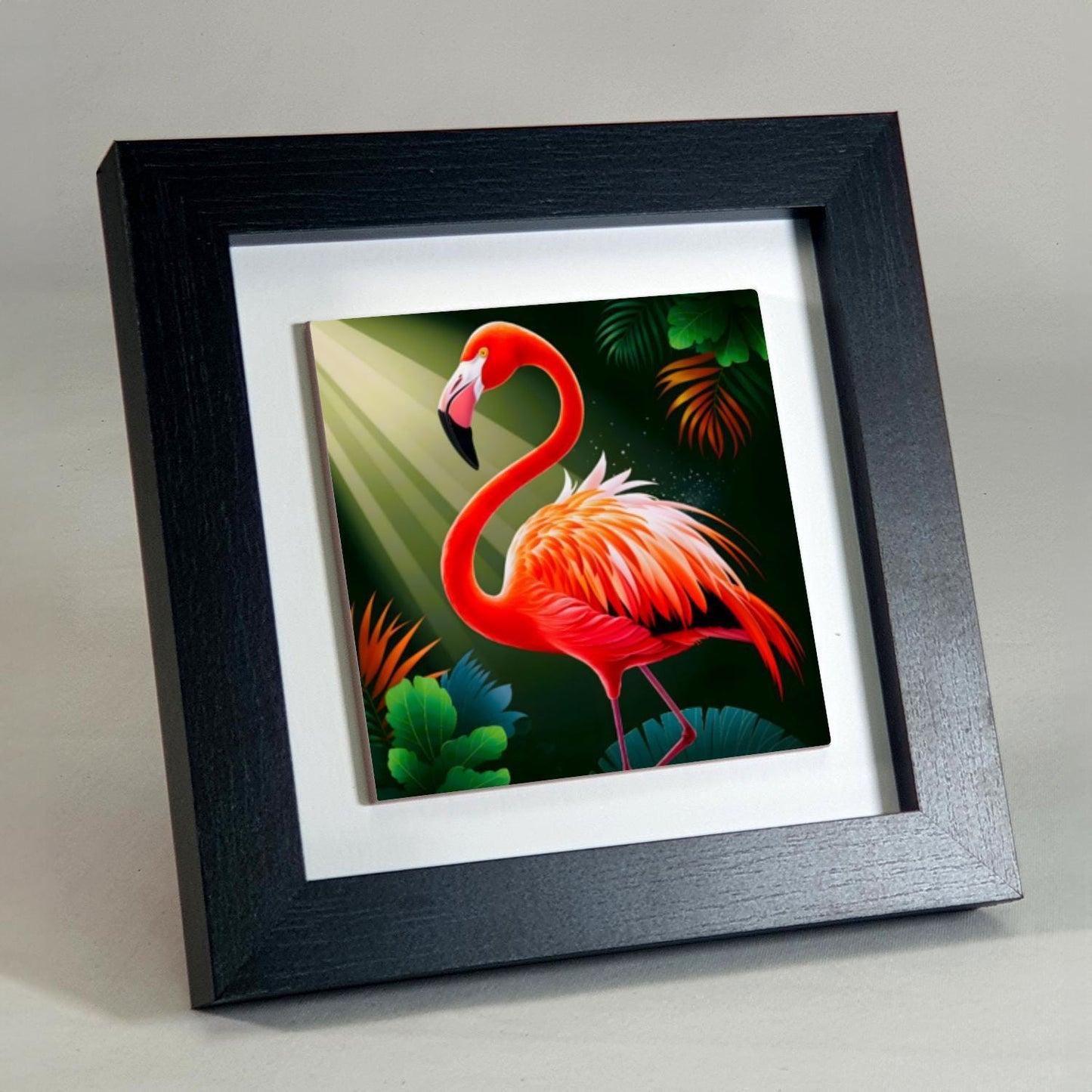 Flamingo 4, Ceramic Artwork, Framed In Black Or White, Unique Gift Idea, Ready To Hang Or Freestanding...
