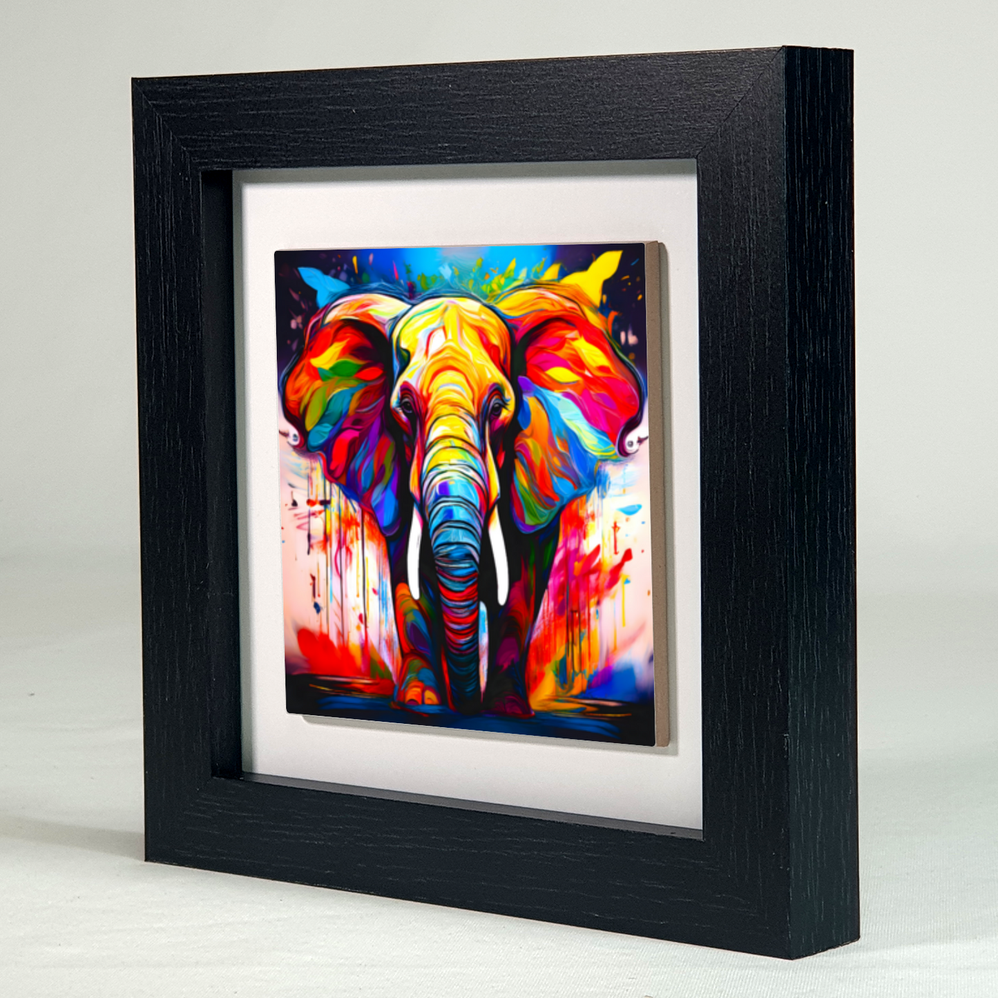 Elephant No.1, Framed Ceramic Tile Art, Frame Size: 15x15cm And 20x20cm, Unique Image, Vivid Colours, A Gift That Will Last A Lifetime...