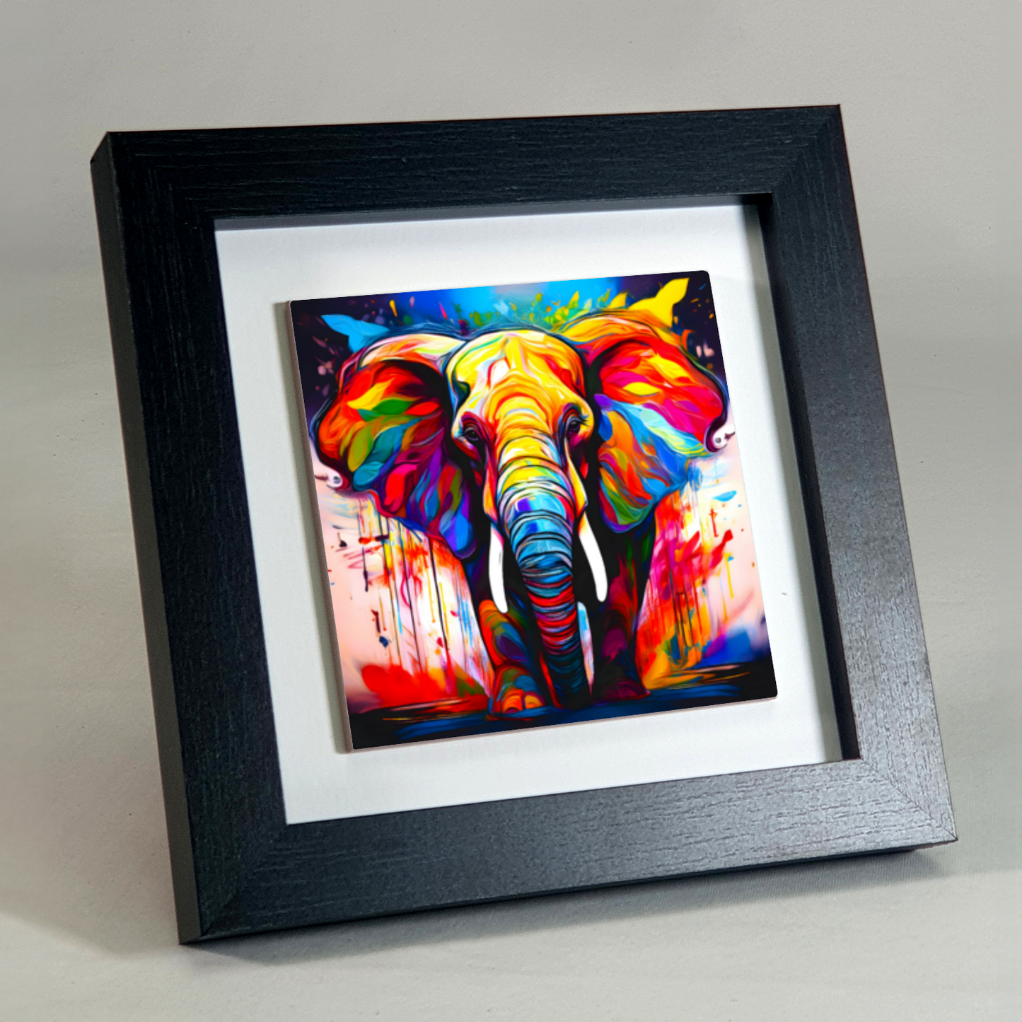 Elephant No.1, Framed Ceramic Tile Art, Frame Size: 15x15cm And 20x20cm, Unique Image, Vivid Colours, A Gift That Will Last A Lifetime...