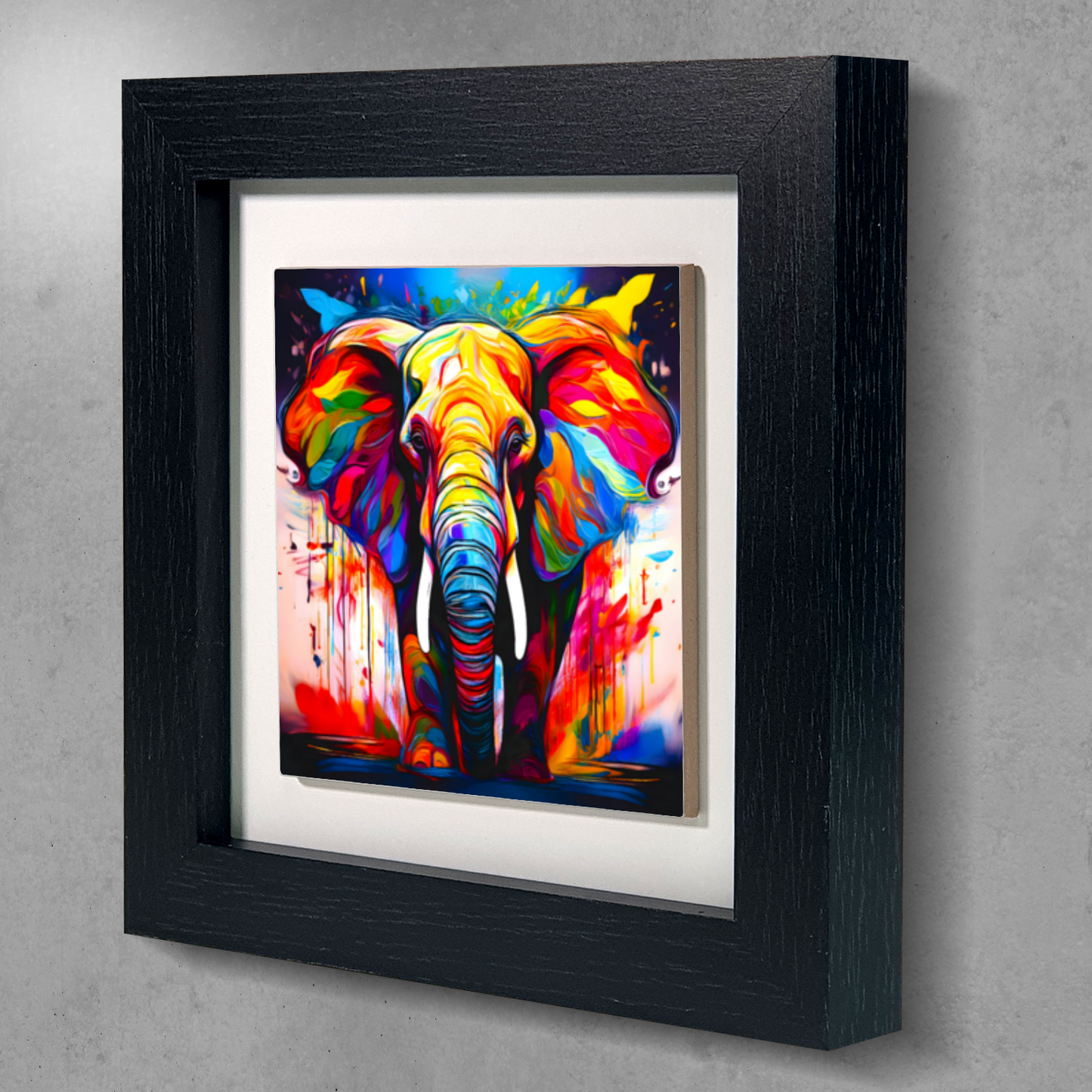 Elephant No.1, Framed Ceramic Tile Art, Frame Size: 15x15cm And 20x20cm, Unique Image, Vivid Colours, A Gift That Will Last A Lifetime...