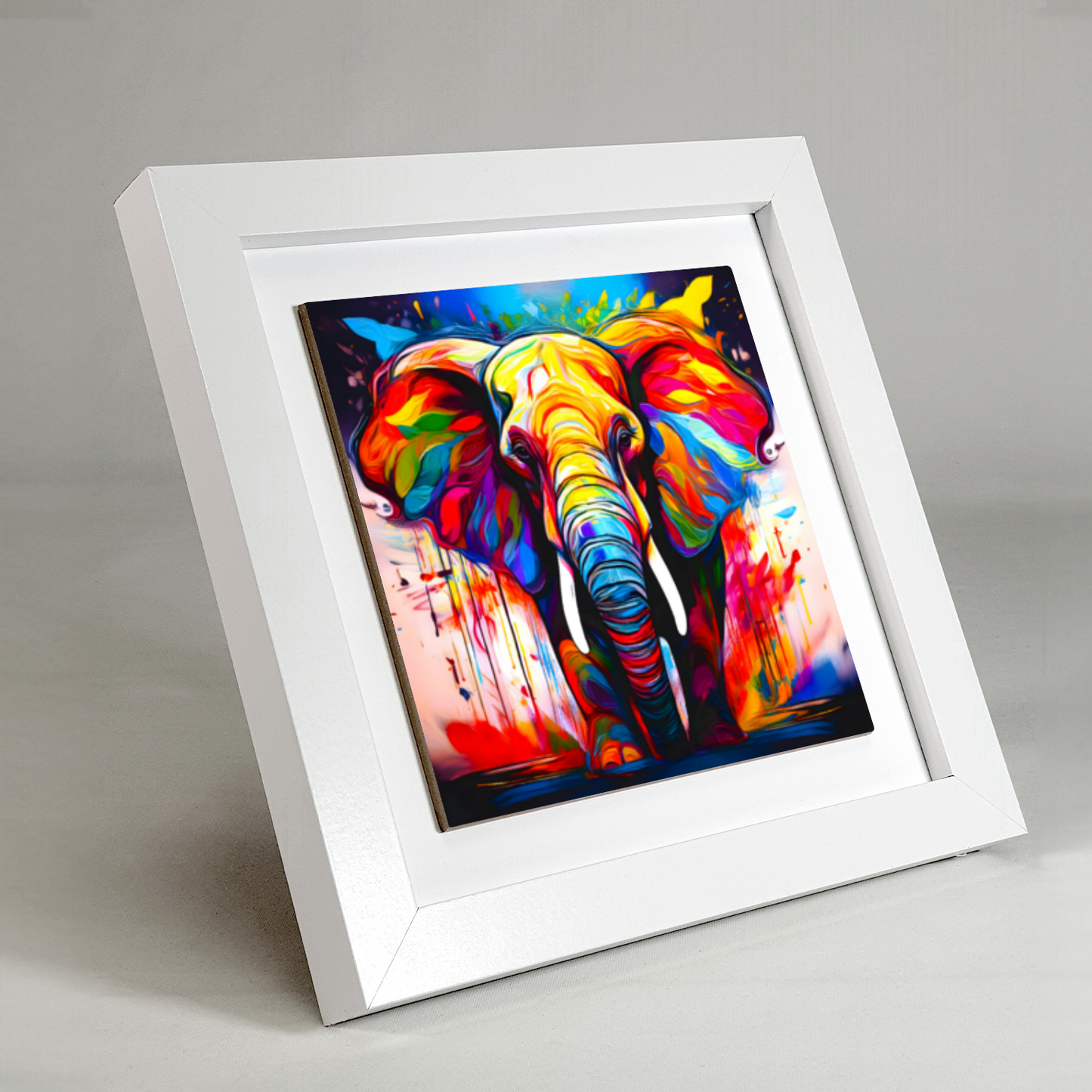 Elephant No.1, Framed Ceramic Tile Art, Frame Size: 15x15cm And 20x20cm, Unique Image, Vivid Colours, A Gift That Will Last A Lifetime...