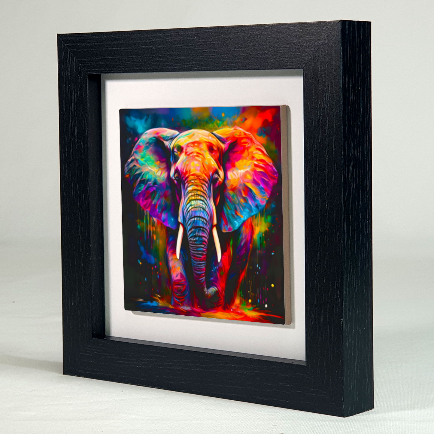 Elephant No.2, Framed Ceramic Tile Art, Frame Size: 15x15cm And 20x20cm, Unique Image, Vivid Colours, A Gift That Will Last A Lifetime...