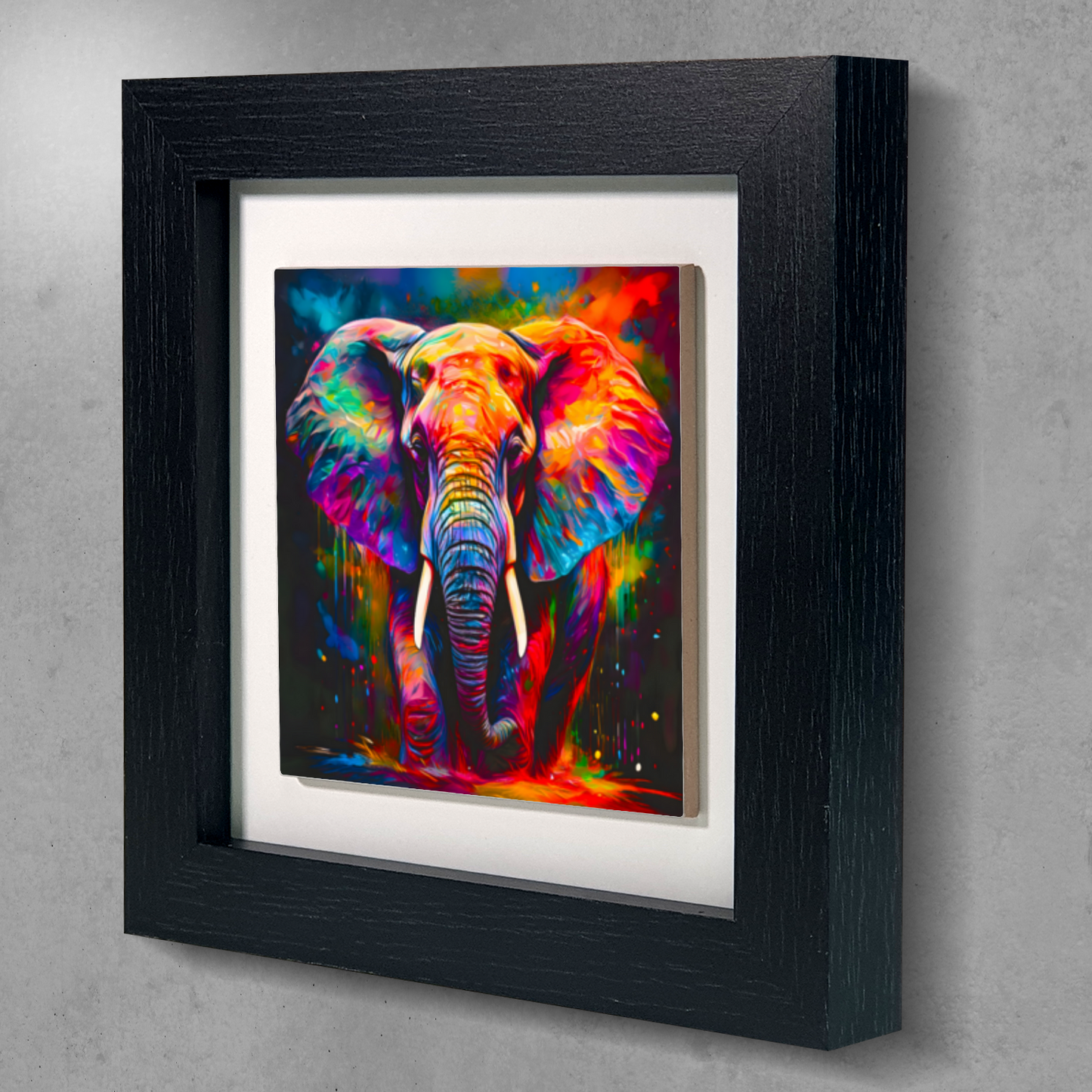 Elephant No.2, Framed Ceramic Tile Art, Frame Size: 15x15cm And 20x20cm, Unique Image, Vivid Colours, A Gift That Will Last A Lifetime...