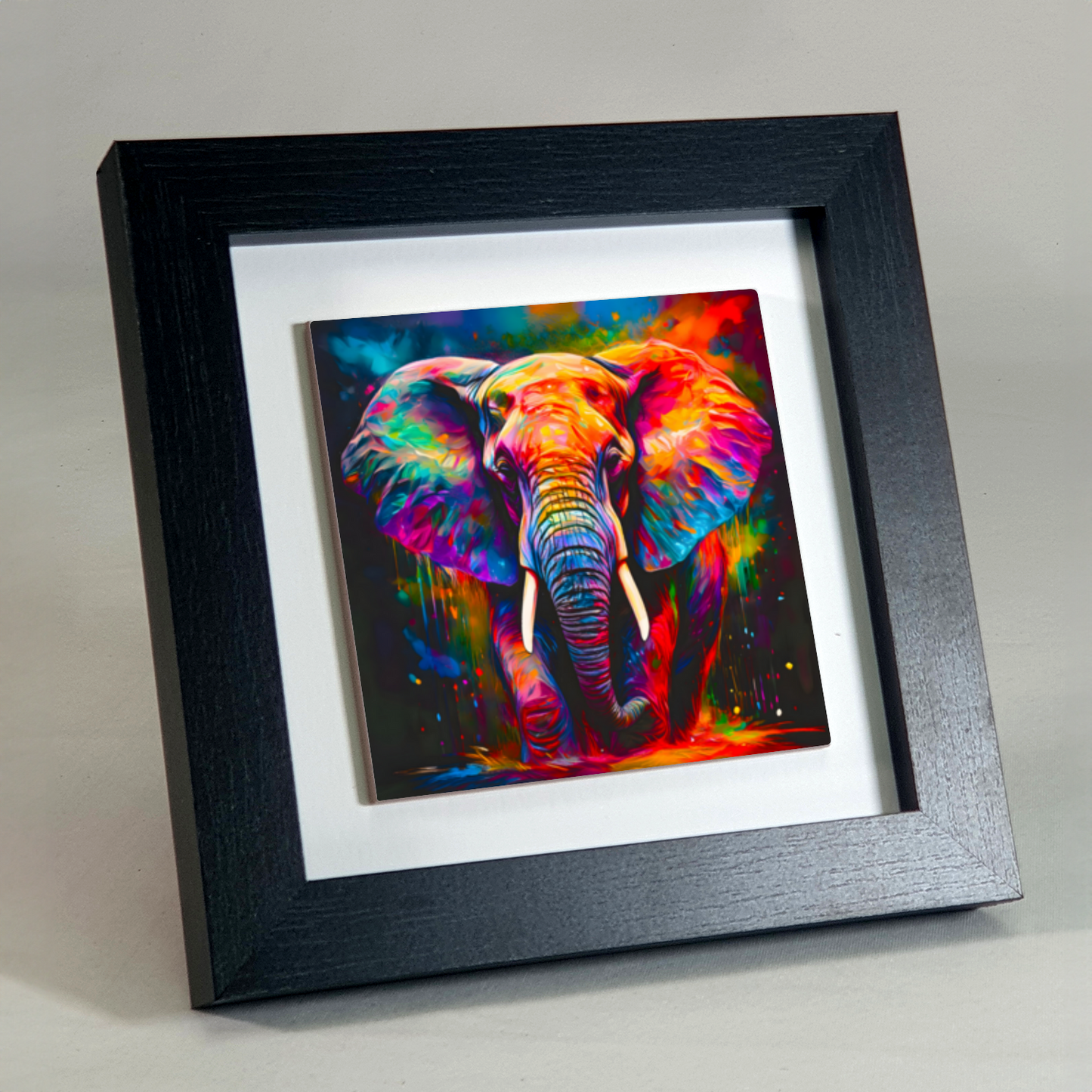 Elephant No.2, Framed Ceramic Tile Art, Frame Size: 15x15cm And 20x20cm, Unique Image, Vivid Colours, A Gift That Will Last A Lifetime...