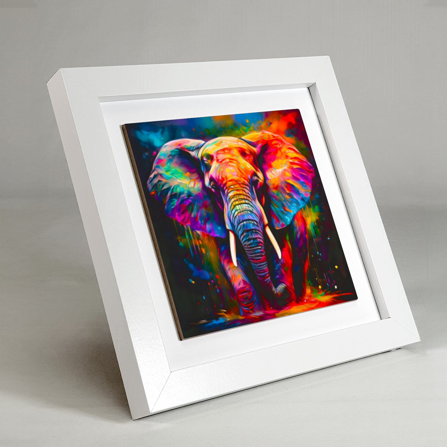 Elephant No.2, Framed Ceramic Tile Art, Frame Size: 15x15cm And 20x20cm, Unique Image, Vivid Colours, A Gift That Will Last A Lifetime...