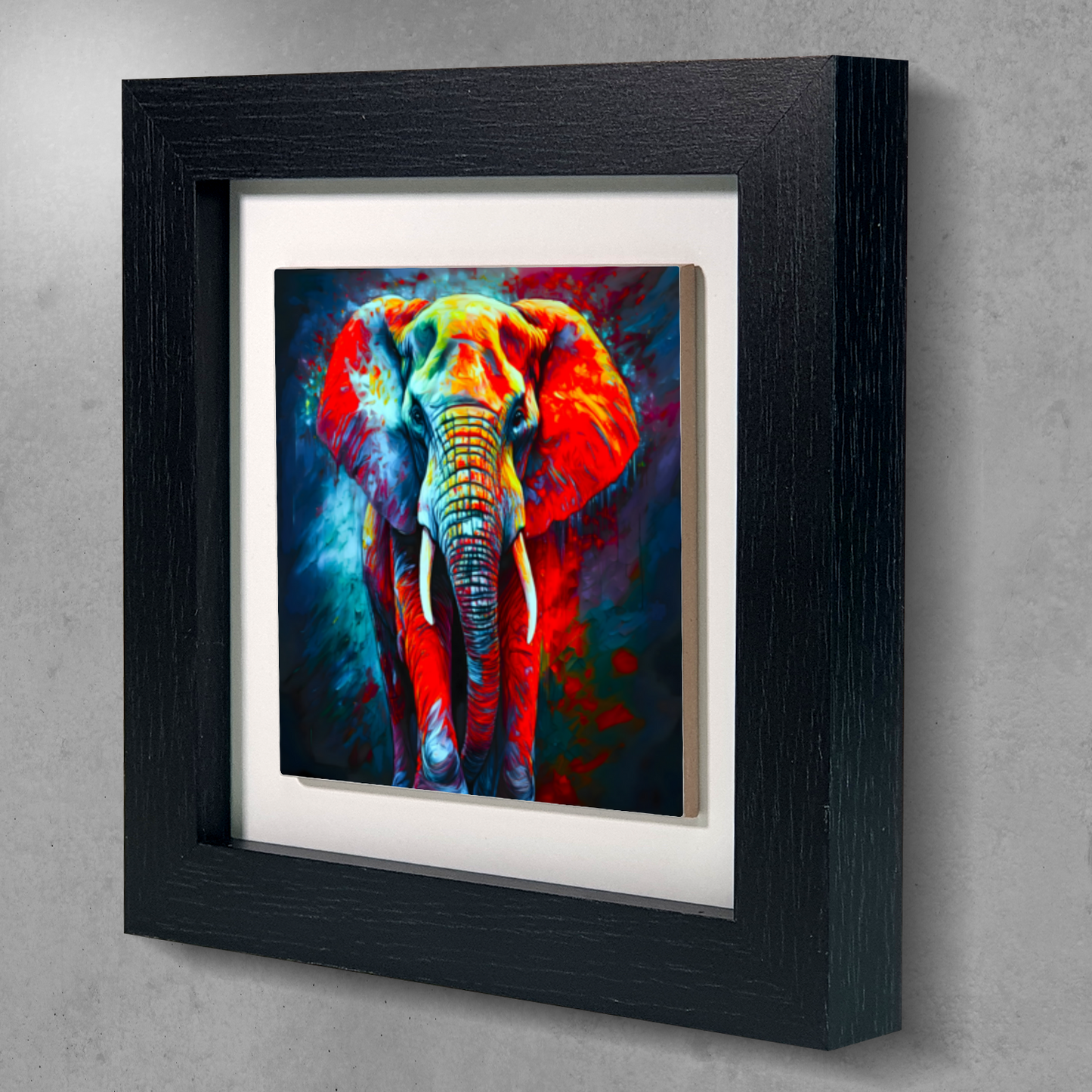 Elephant No.3, Framed Ceramic Tile Art, Frame Size: 15x15cm And 20x20cm, Unique Image, Vivid Colours, A Gift That Will Last A Lifetime...
