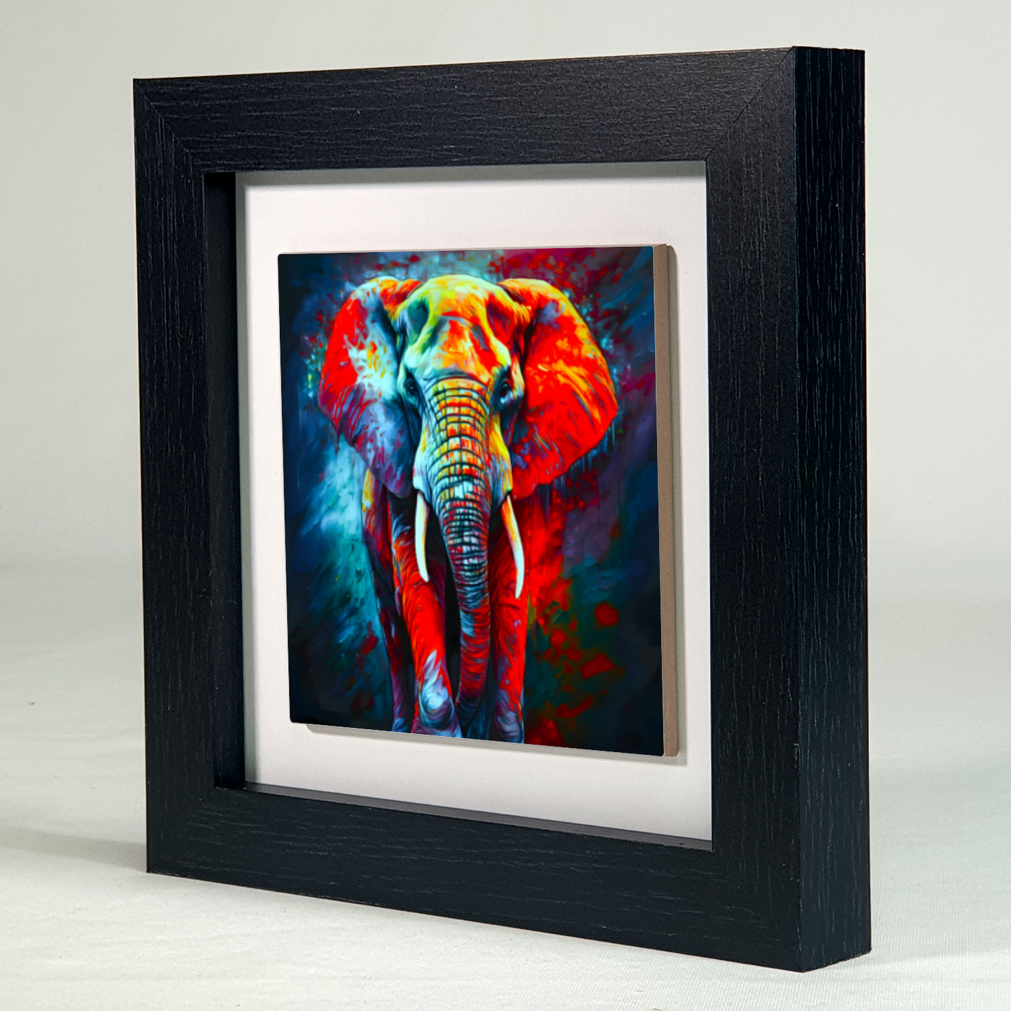 Elephant No.3, Framed Ceramic Tile Art, Frame Size: 15x15cm And 20x20cm, Unique Image, Vivid Colours, A Gift That Will Last A Lifetime...