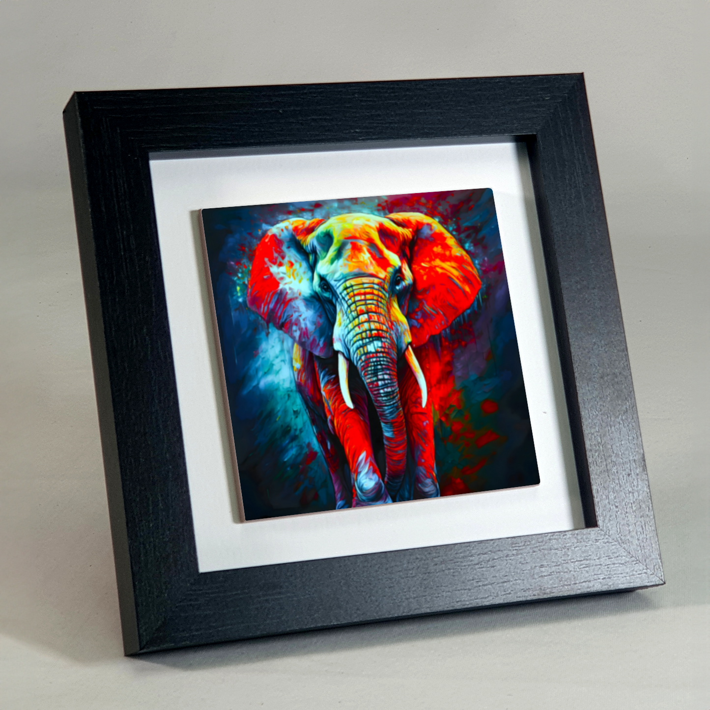 Elephant No.3, Framed Ceramic Tile Art, Frame Size: 15x15cm And 20x20cm, Unique Image, Vivid Colours, A Gift That Will Last A Lifetime...