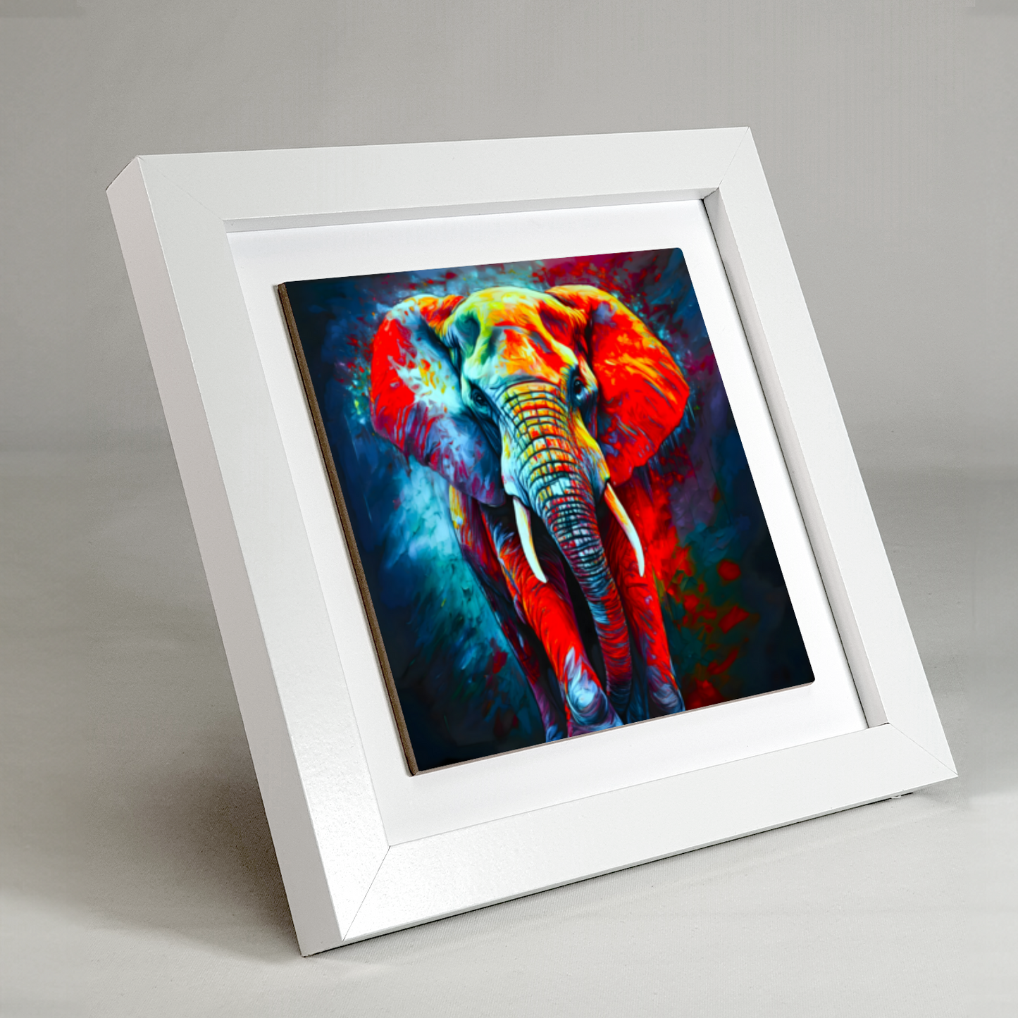 Elephant No.3, Framed Ceramic Tile Art, Frame Size: 15x15cm And 20x20cm, Unique Image, Vivid Colours, A Gift That Will Last A Lifetime...