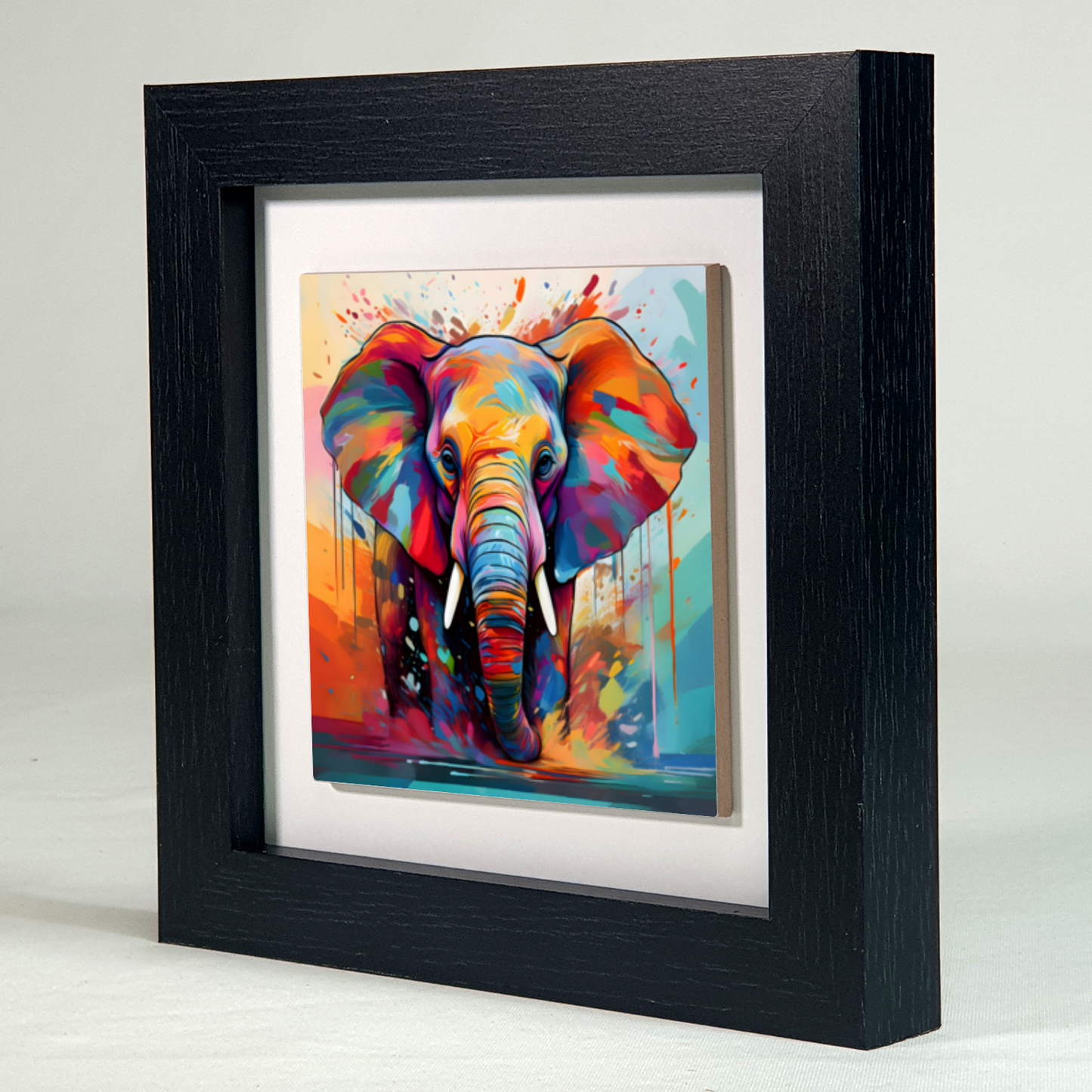 Elephant No.4, Framed Ceramic Tile Art, Frame Size: 15x15cm And 20x20cm, Unique Image, Vivid Colours, A Gift That Will Last A Lifetime...