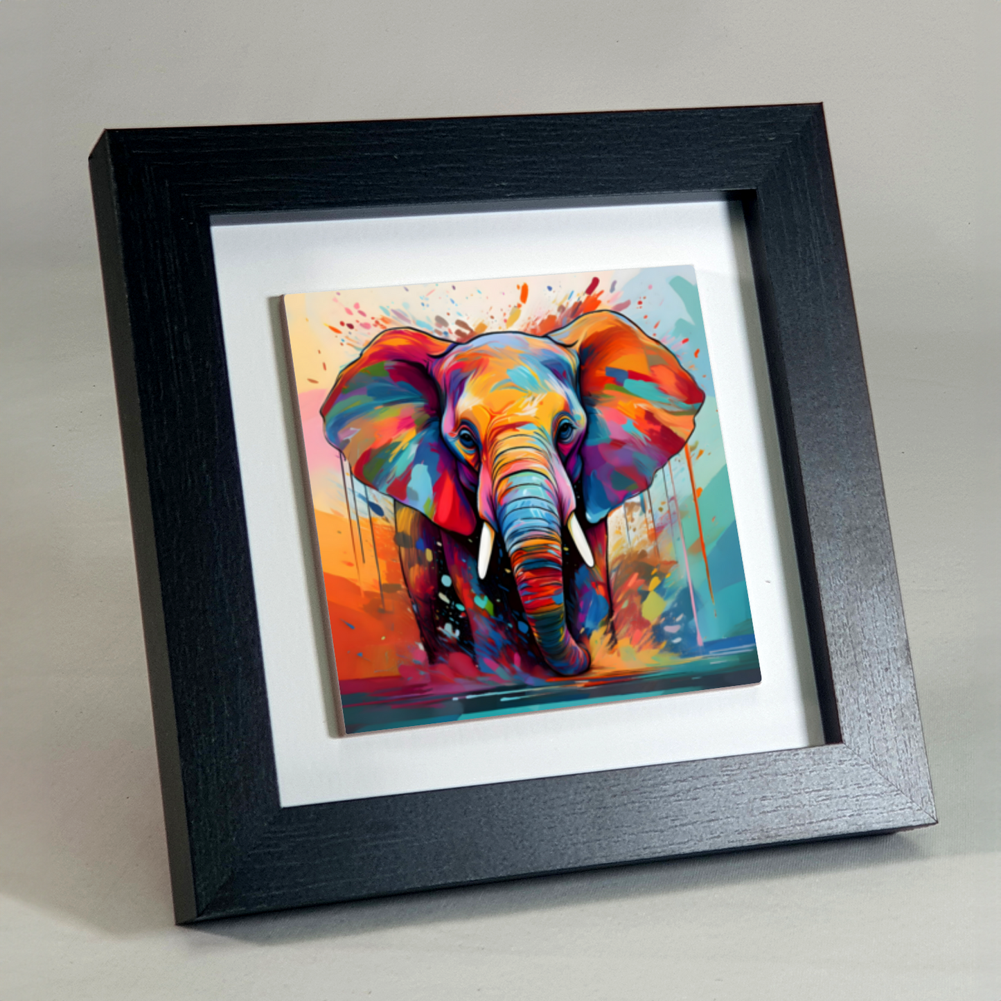 Elephant No.4, Framed Ceramic Tile Art, Frame Size: 15x15cm And 20x20cm, Unique Image, Vivid Colours, A Gift That Will Last A Lifetime...