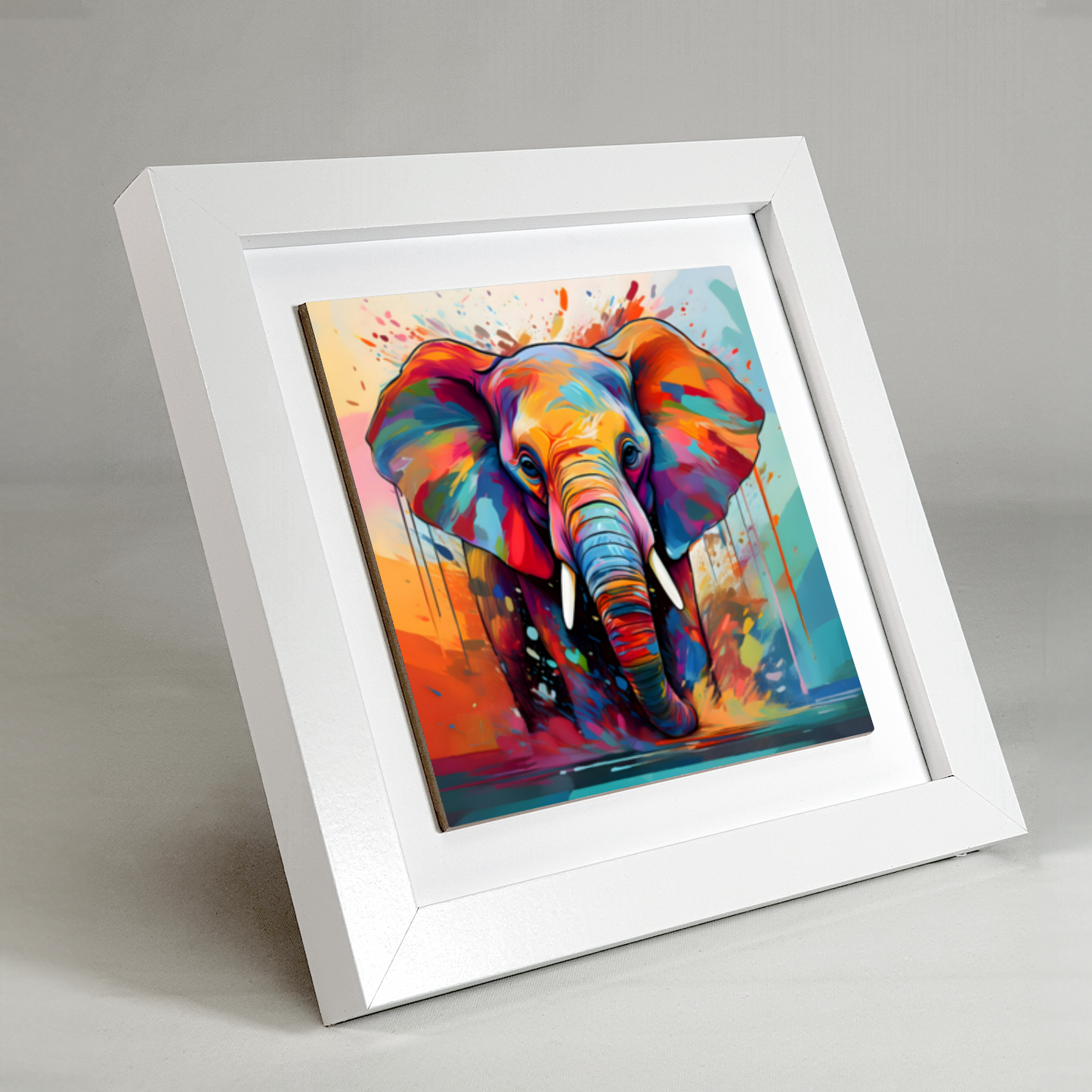 Elephant No.4, Framed Ceramic Tile Art, Frame Size: 15x15cm And 20x20cm, Unique Image, Vivid Colours, A Gift That Will Last A Lifetime...