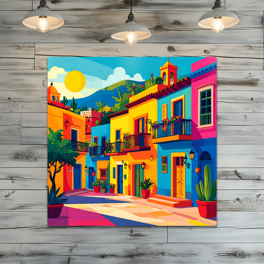 Mexican Town 2, Printed On High Gloss Aluminium To Enhance Colour And Detail, Art Is A Gift For A lifetime...