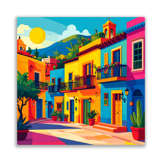 Mexican Town 2, Printed On High Gloss Aluminium To Enhance Colour And Detail, Art Is A Gift For A lifetime...