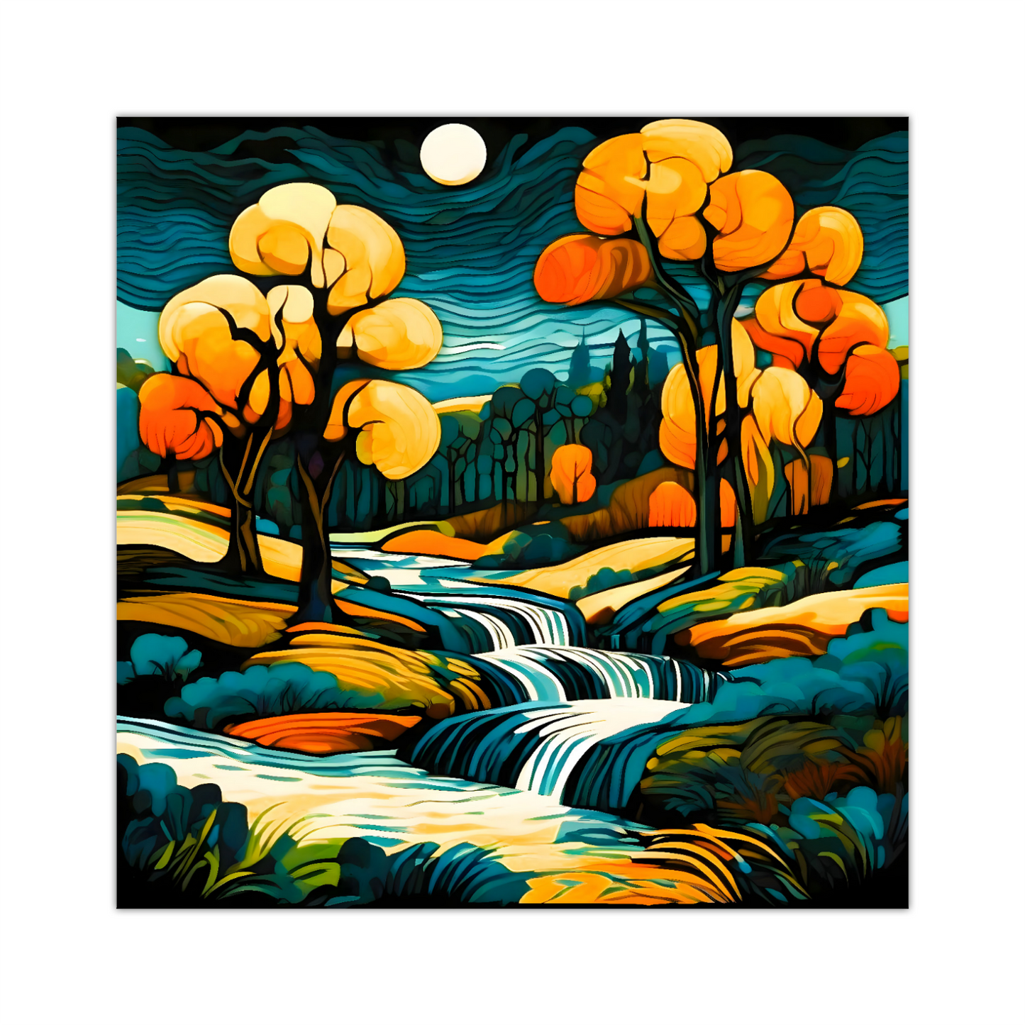 Downstream Forest 1, Printed On High Quality Canvas, Unique Wall Art, Vivid Colour, Art A Gift For A Lifetime...