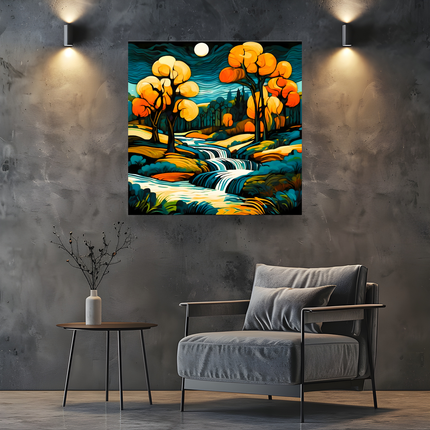 Downstream Forest 1, Printed On High Quality Canvas, Unique Wall Art, Vivid Colour, Art A Gift For A Lifetime...