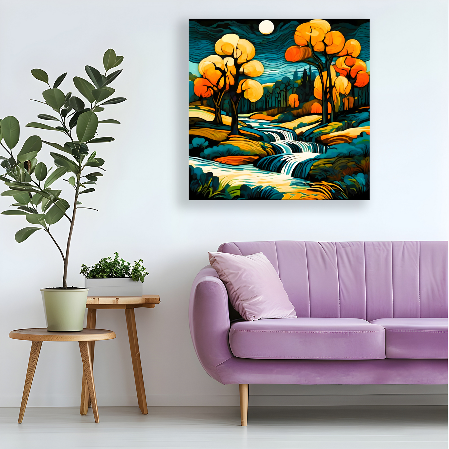 Downstream Forest 1, Printed On High Quality Canvas, Unique Wall Art, Vivid Colour, Art A Gift For A Lifetime...