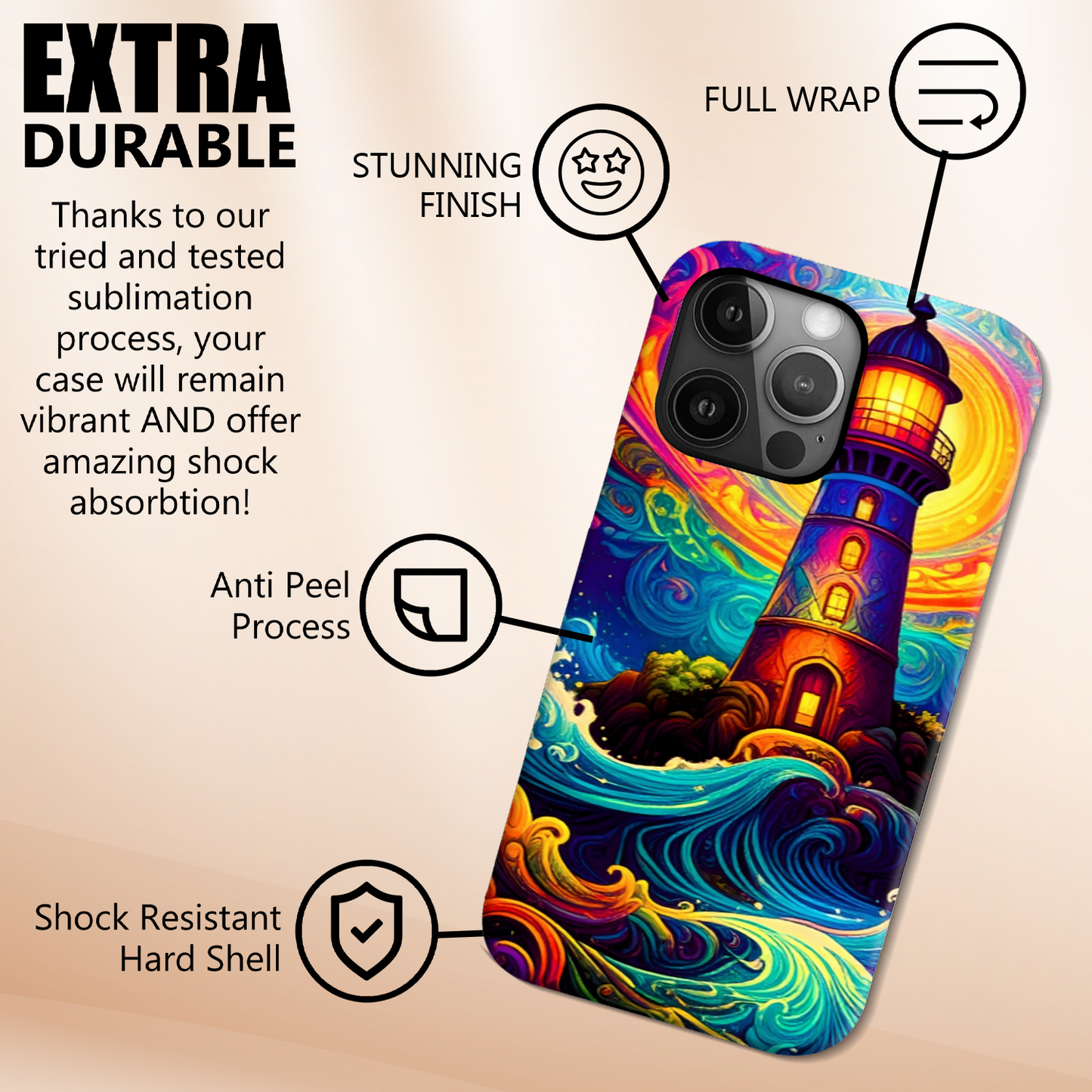 Fantasy Lighthouse 2, Tough Phone Case, Full Wrap Technology, Premium Polycarbonate, Unique Image...