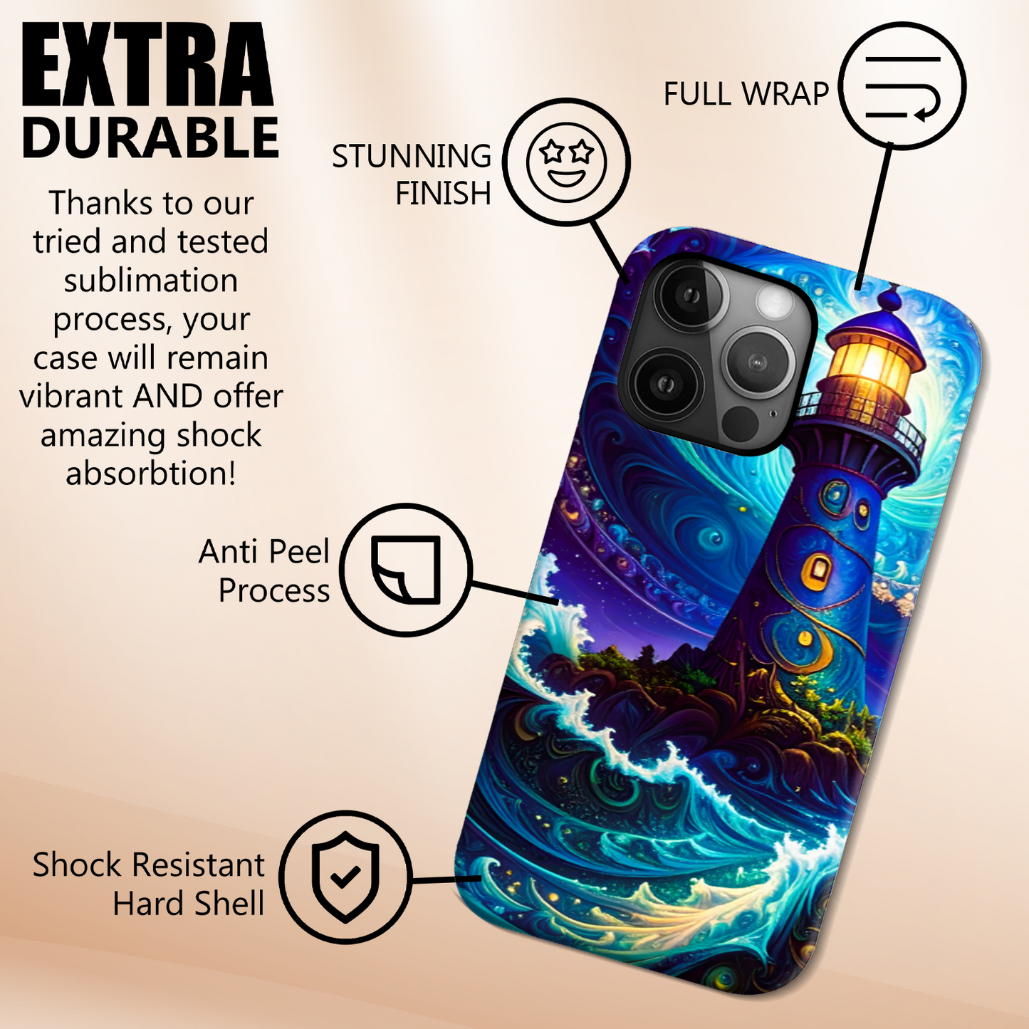 Fantasy Lighthouse 3, Tough Phone Case, Full Wrap Technology, Premium Polycarbonate, Unique Image...