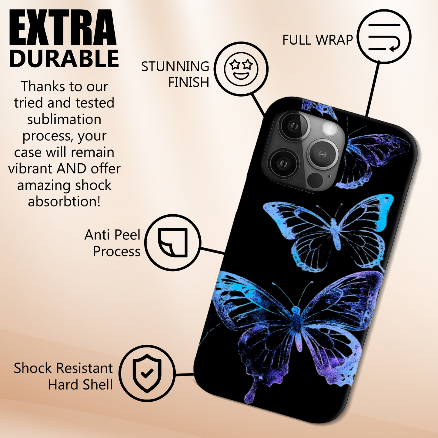 Tough Phone Case Butterfly 1, Full Wrap Technology, Crafted From Premium Polycarbonate, Great Gift Idea...