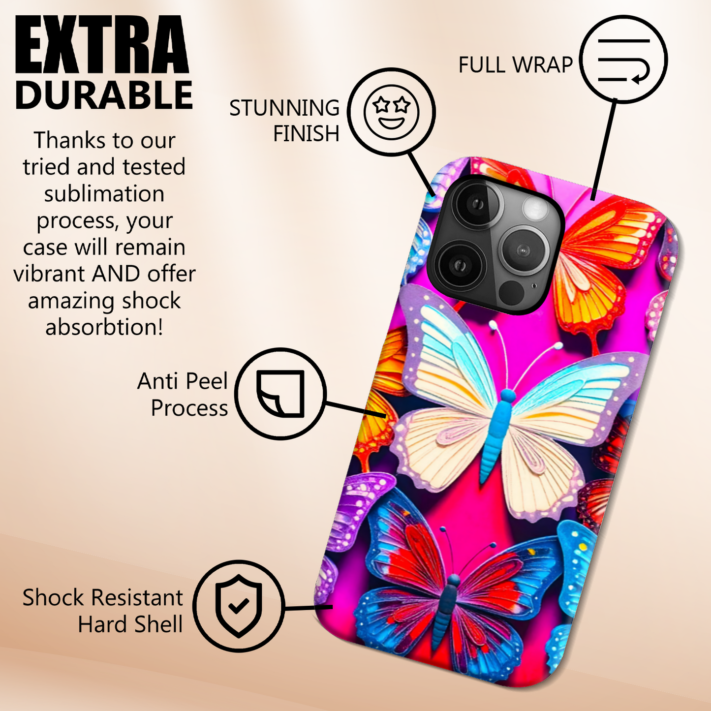 Tough Phone Case, Butterfly 3, Full Wrap Technology, Crafted From Premium Polycarbonate, A Great Gift Idea...