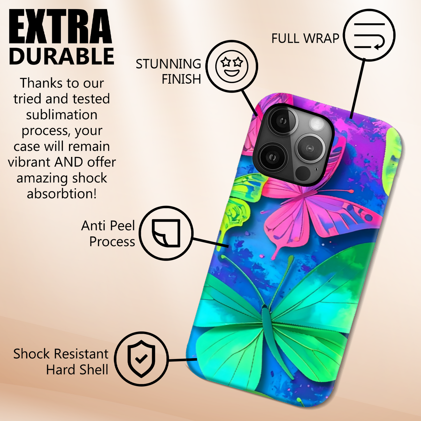 Tough Phone Case, Butterfly 2, Full Wrap Technology, Crafted From Premium Polycarbonate, A Great Gift Idea...