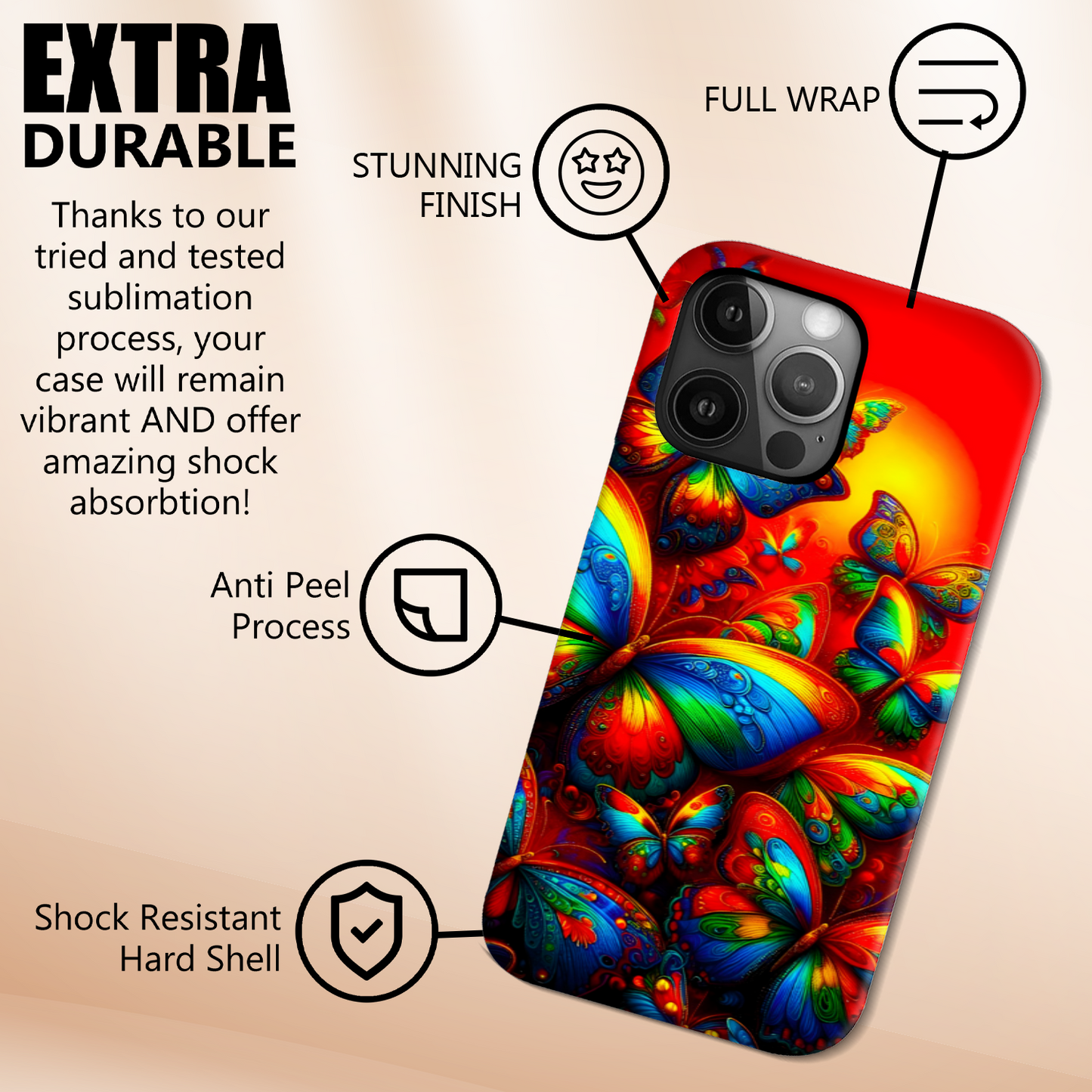 Butterflies B3, Tough Phone Case, Full Wrap Technology, Crafted From Premium Polycarbonate, Great Gift Idea...