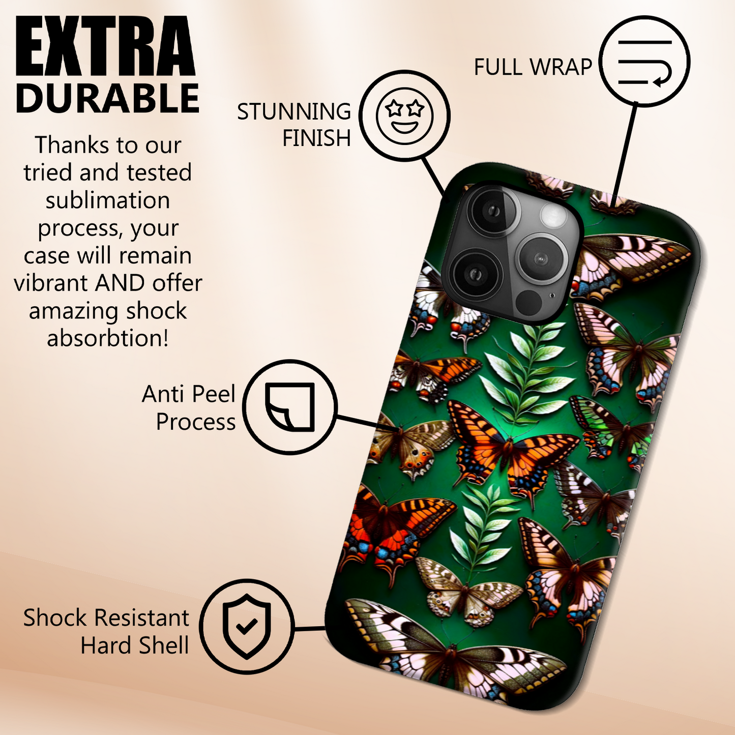 Butterflies B4, Tough Phone Case, Full Wrap Technology, Made From Premium Polycarbonate, Great Gift Idea...