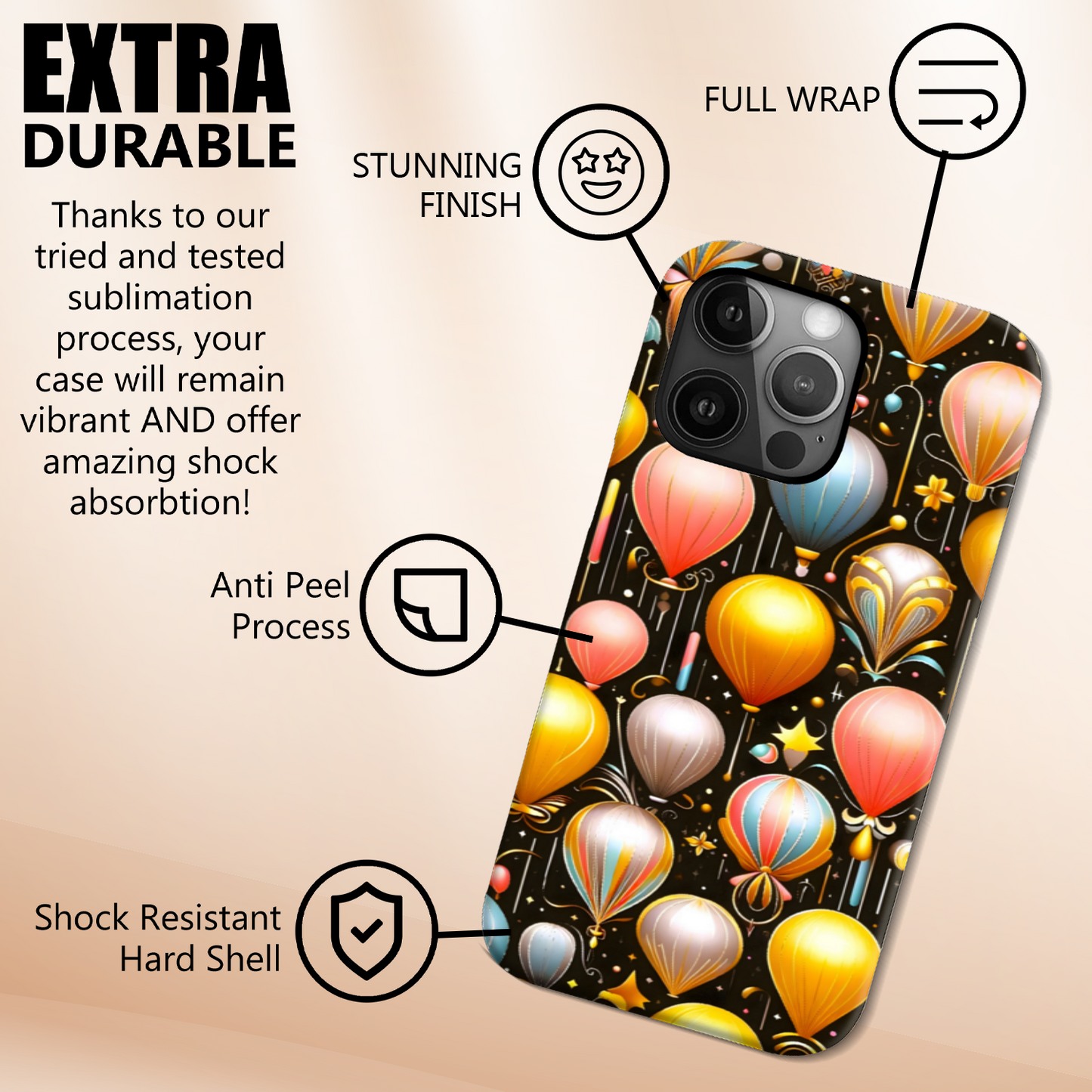 Balloons 3, Tough Phone Case, Full Wrap Technology, Crafted From Premium Polycarbonate, Great Gift Idea...