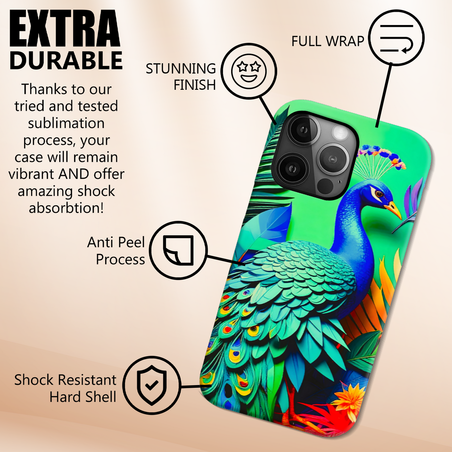 Peacock 1, Tough Phone Case, Full Wrap Technology, Crafted From Premium Polycarbonate, Great Gift Idea...