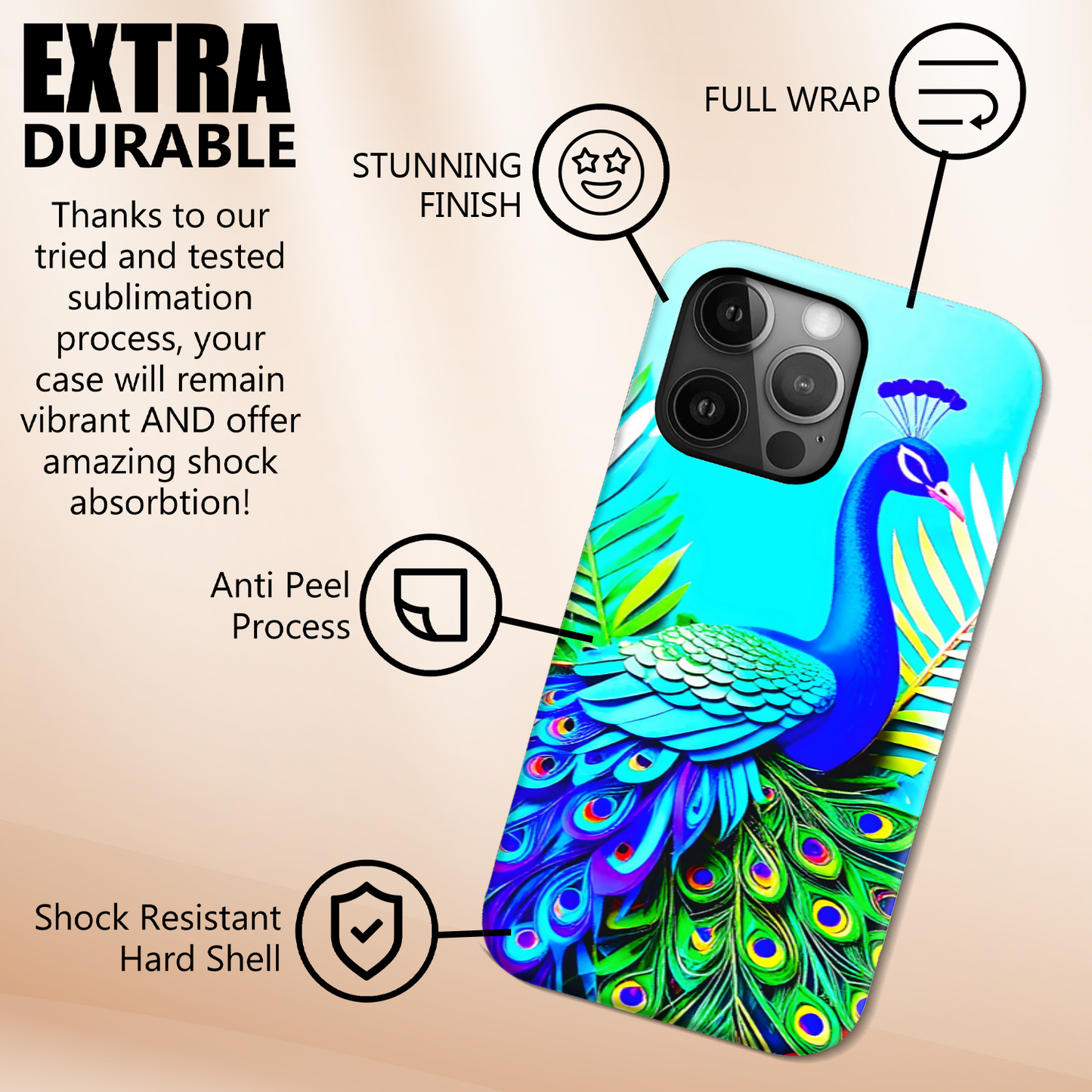 Peacock 2, Tough Phone Case, Full Wrap Technology, Crafted From Premium Polycarbonate, Great Gift Idea...